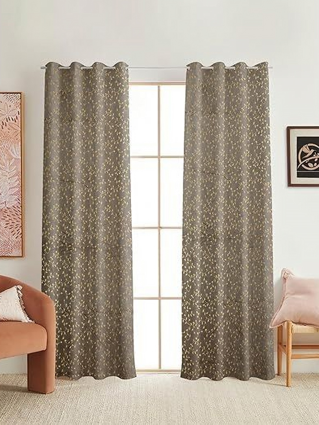 

Banchmark Home Furnishings Grey 2 Pieces Floral Velvet Black Out Long Door Curtains