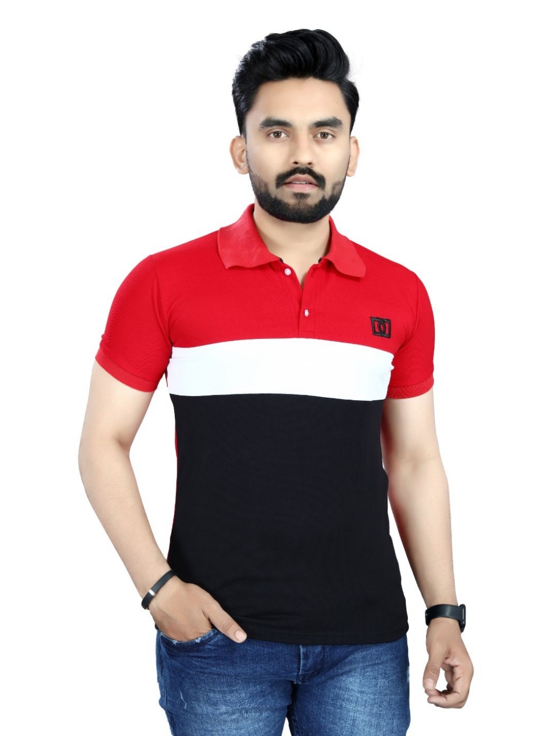 

DYRECTDEALS Men Colourblocked Polo Collar T-shirt, Red