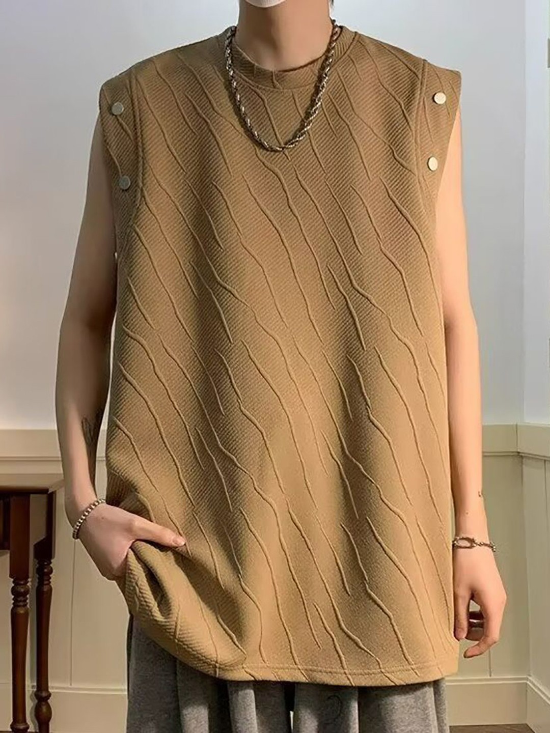 

StyleCast x Revolte Men Self Design Round Neck T-shirt, Brown