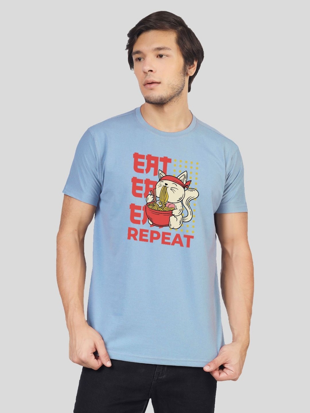 

Greylongg Men Graphic Printed Round Neck Cotton T-shirt, Blue