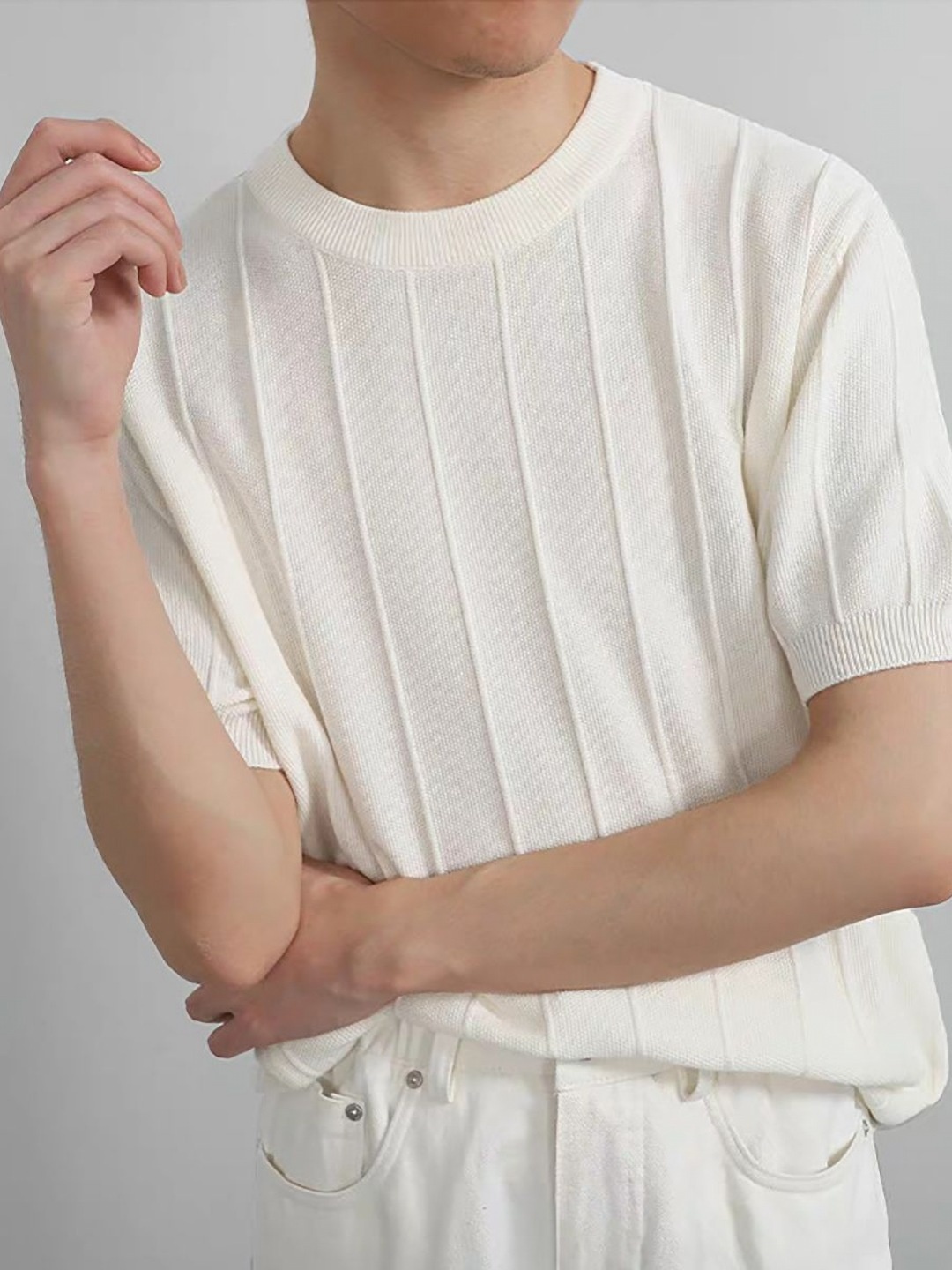 

StyleCast x Revolte Men Self Design Round Neck T-shirt, White