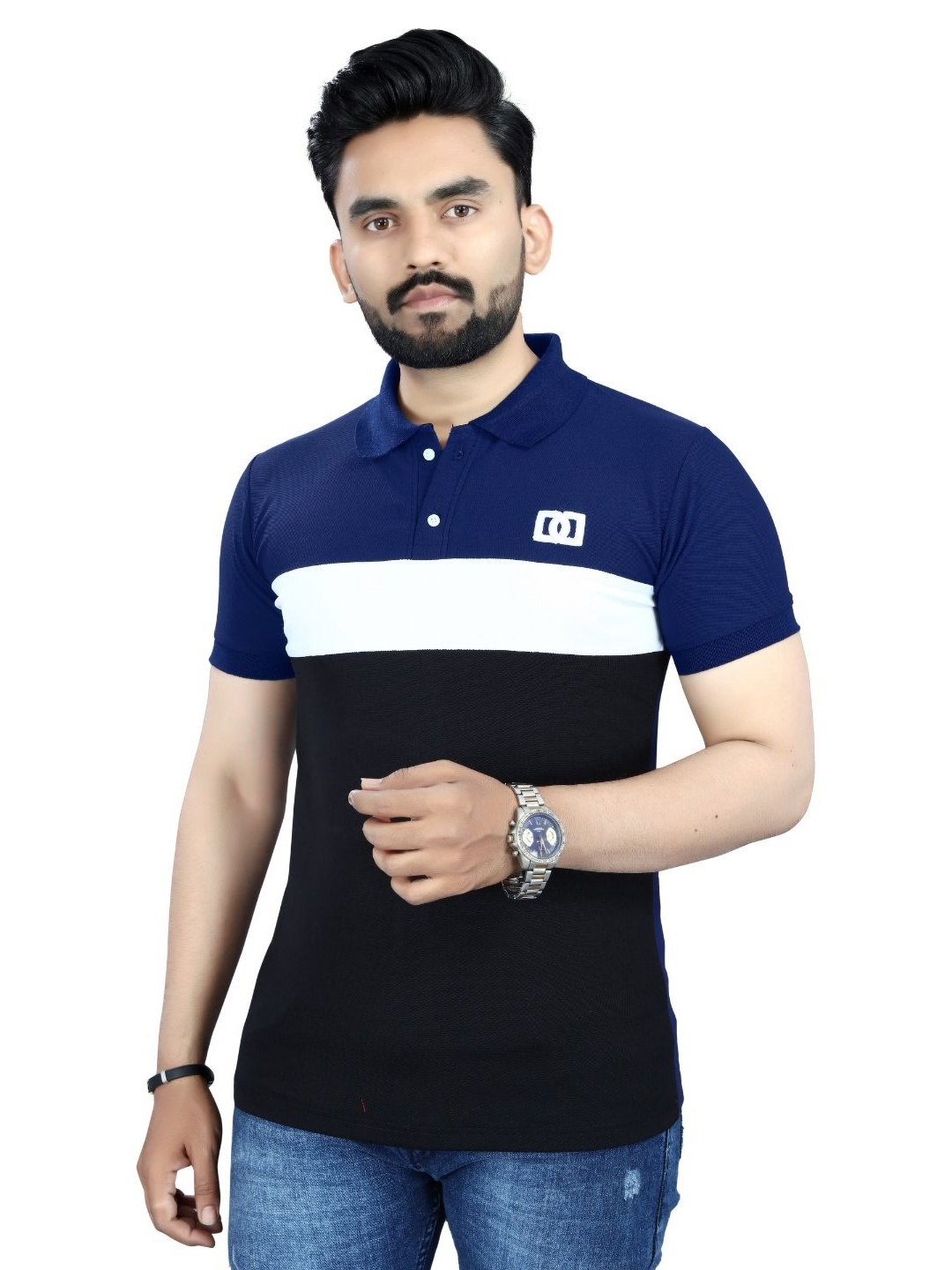 

DYRECTDEALS Men Colourblocked Polo Collar T-shirt, Navy blue