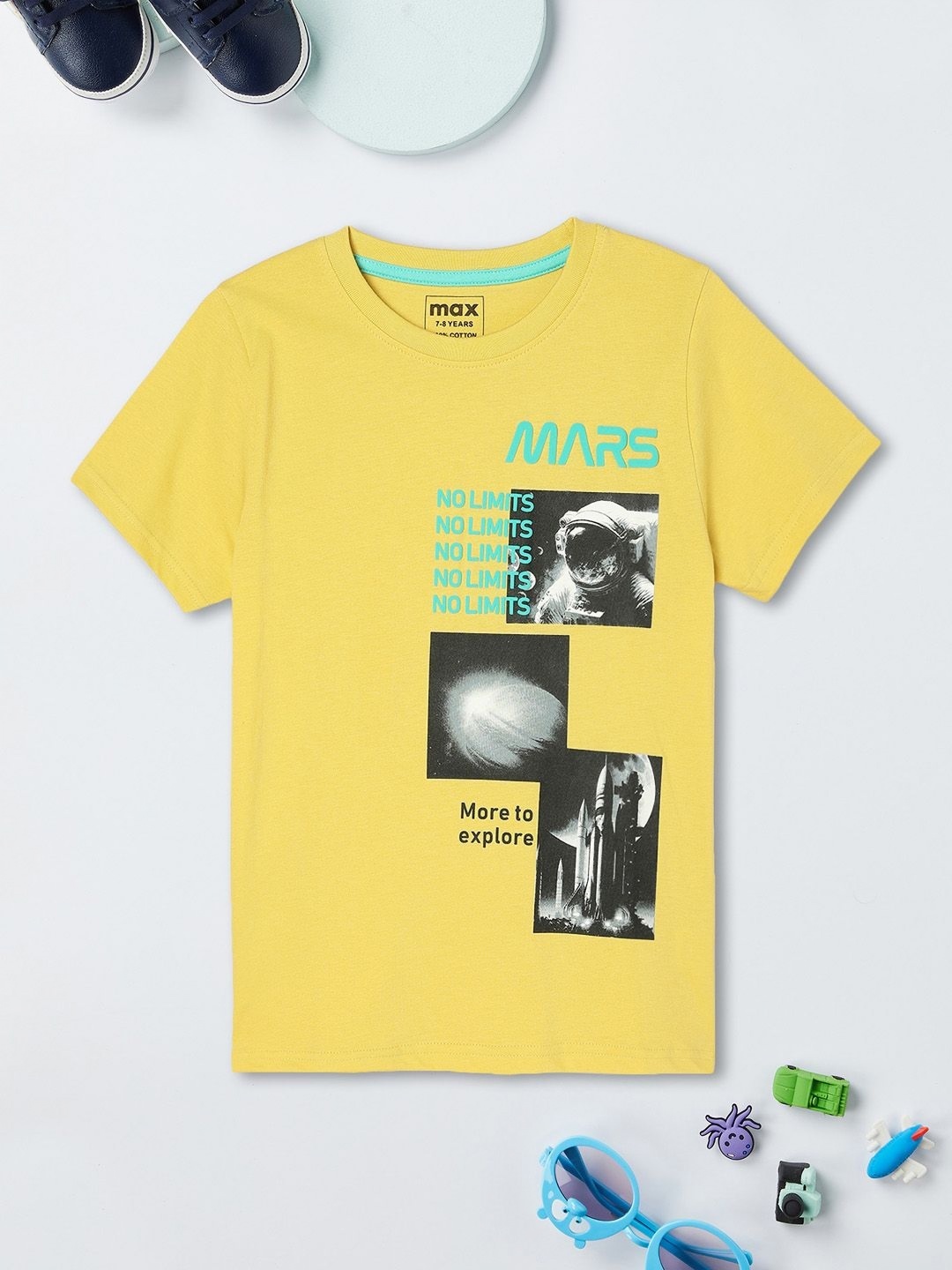 

max Boys Graphic Printed Round Neck Cotton T-shirt, Yellow