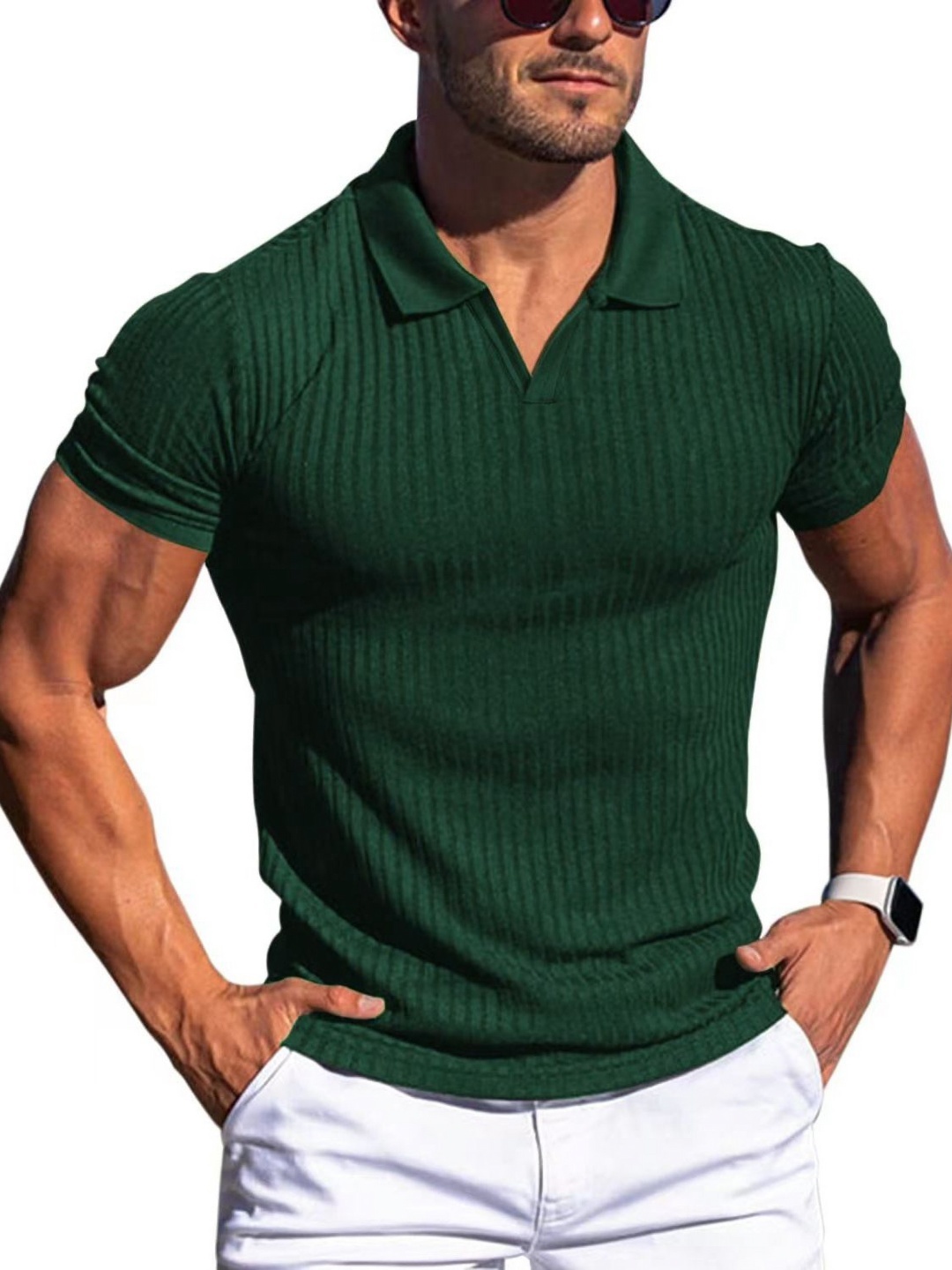 

StyleCast x Revolte Men Self Design Polo Collar T-shirt, Green