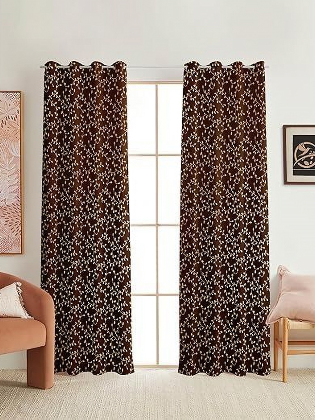 

Banchmark Home Furnishings Brown 2 Pieces Floral Velvet Black Out Window Curtains