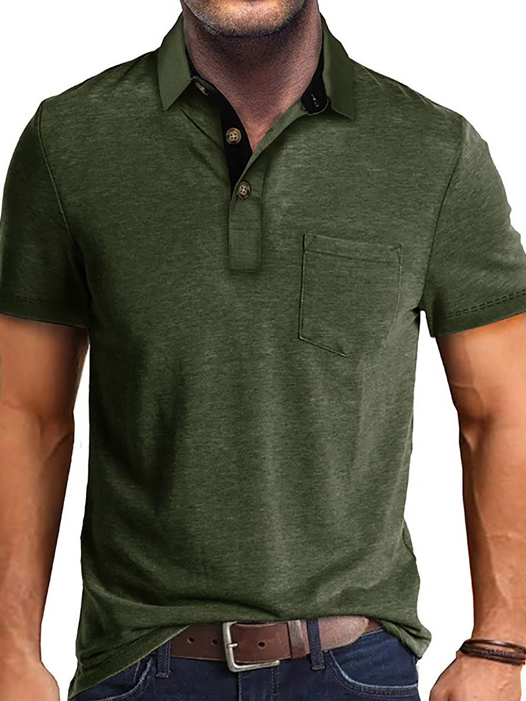 

StyleCast x Revolte Men Solid Polo Collar T-shirt, Green