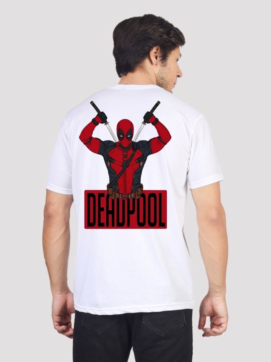 

Greylongg Men Deadpool Graphic Printed Round Neck Cotton T-shirt, White