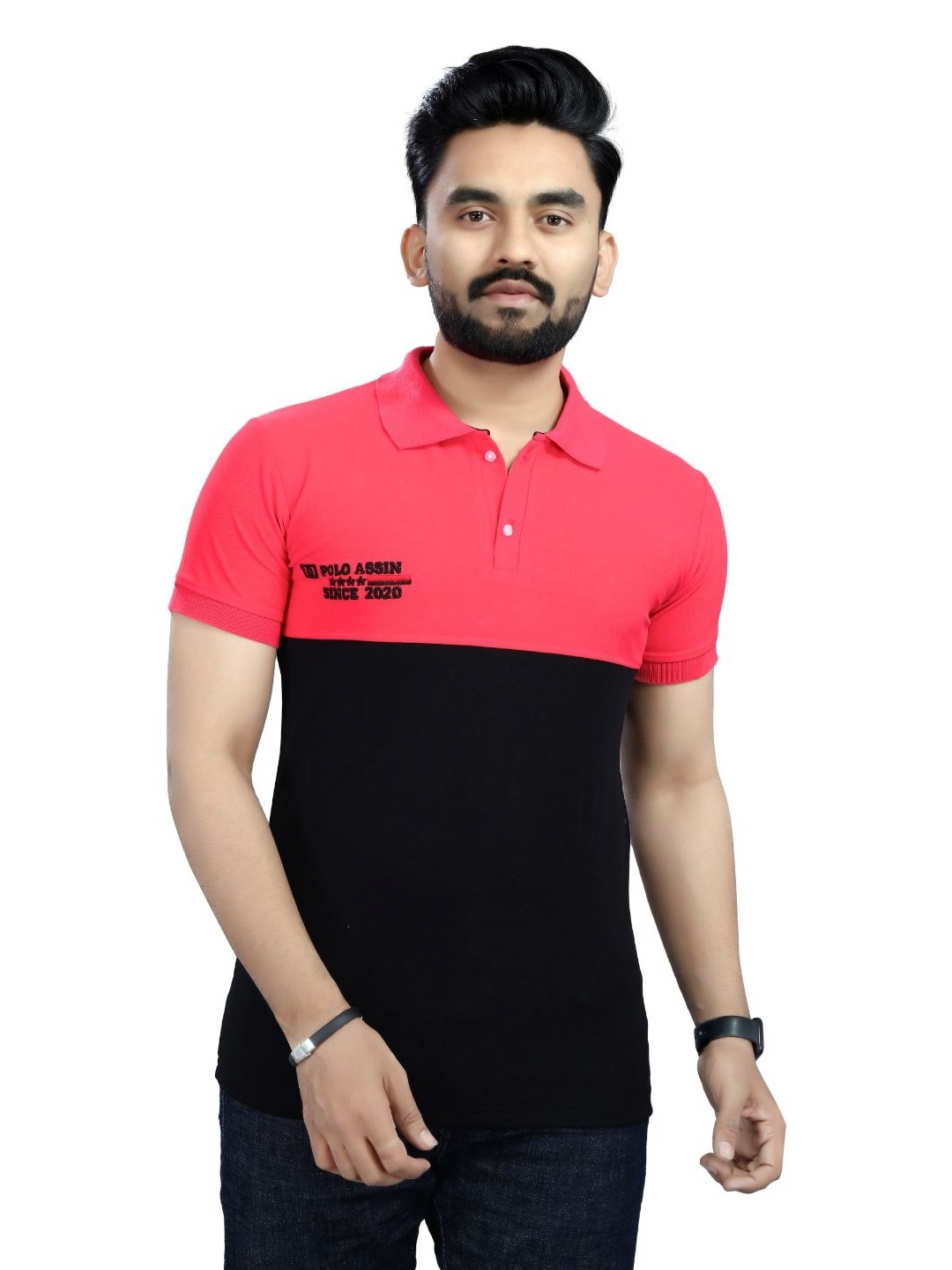 

DYRECTDEALS Men Colourblocked Polo Collar T-shirt, Pink