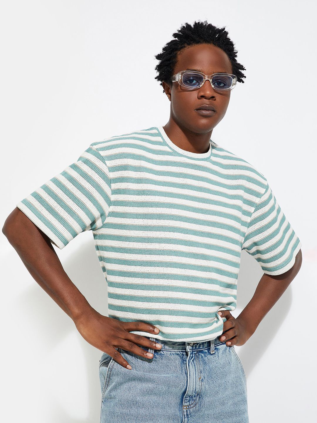 

Max Urb_N Men Oversized Striped T-Shirt, Blue
