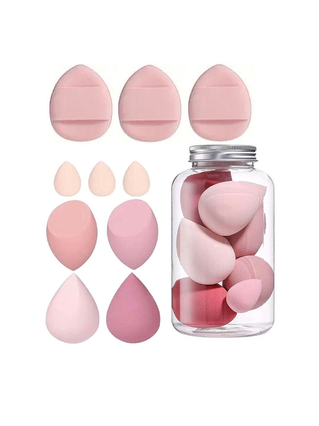 

Facejewel Makeup Sponge Set - Blender Egg Case + Soft Sponge + Dabba + Finger Sponge, Assorted