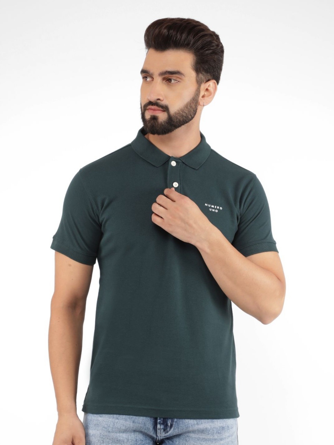 

Numero Uno Men Solid Polo Collar Cotton T-shirt, Green