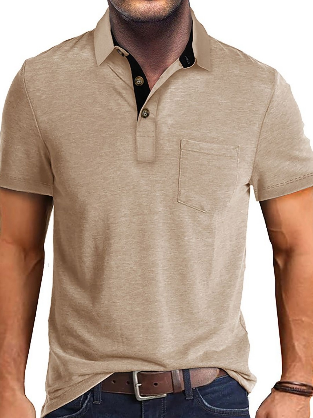 

StyleCast x Revolte Men Solid Polo Collar T-shirt, Beige