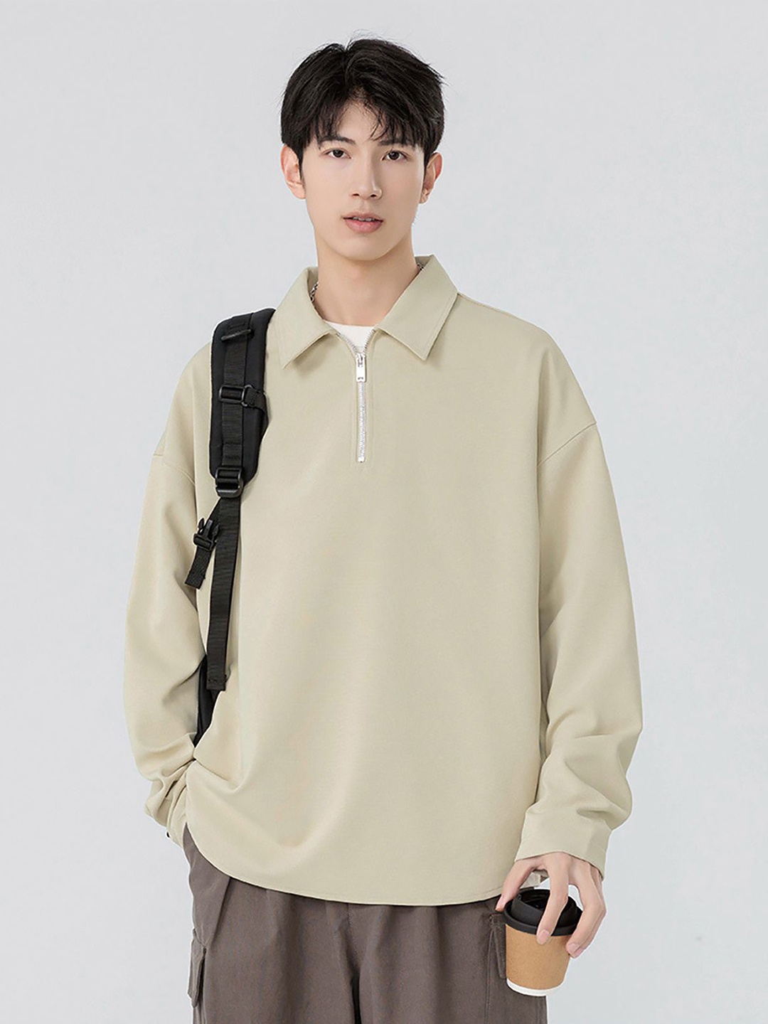 

StyleCast x Revolte Men Solid Polo Collar T-shirt, Beige