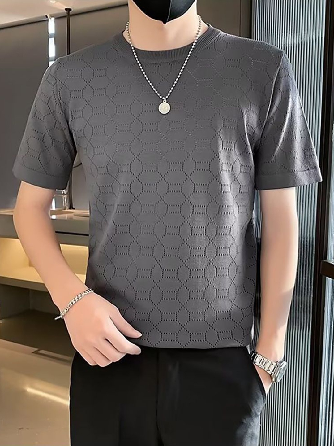 

StyleCast x Revolte Men Self Design Round Neck T-shirt, Grey