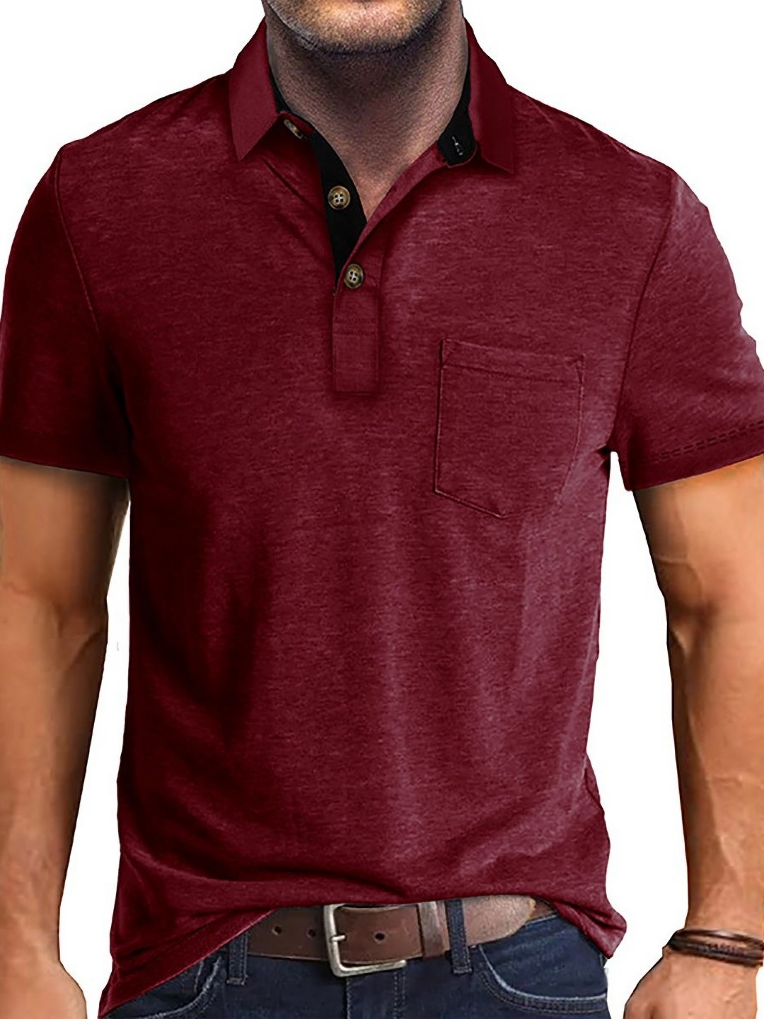 

StyleCast x Revolte Men Solid Polo Collar T-shirt, Maroon
