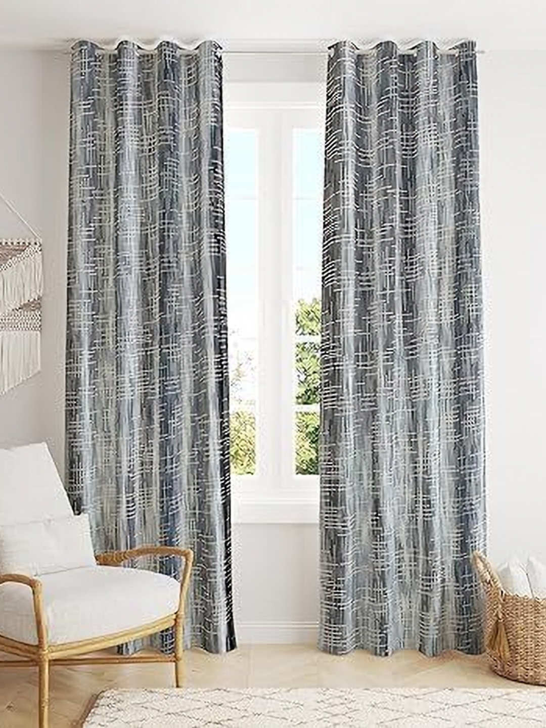 

Banchmark Home Furnishings Silver-Toned 2 Pieces Abstract Room Darkening Door Curtains