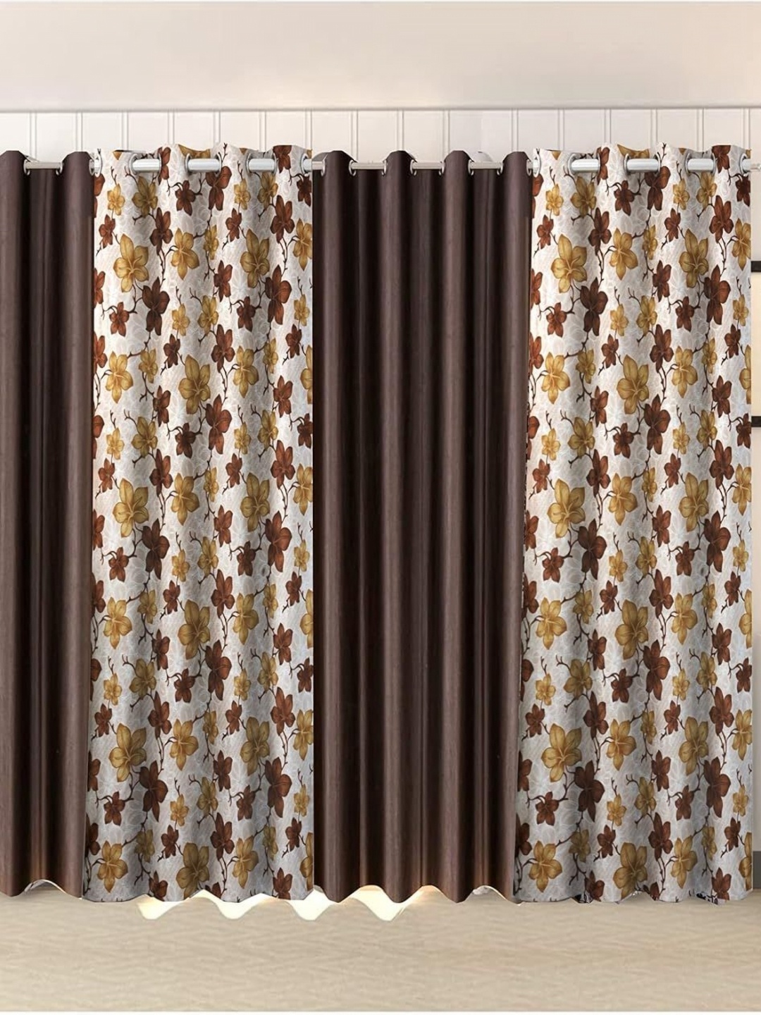 

Banchmark Home Furnishings Brown & Beige Set of 4 Floral Window Curtain