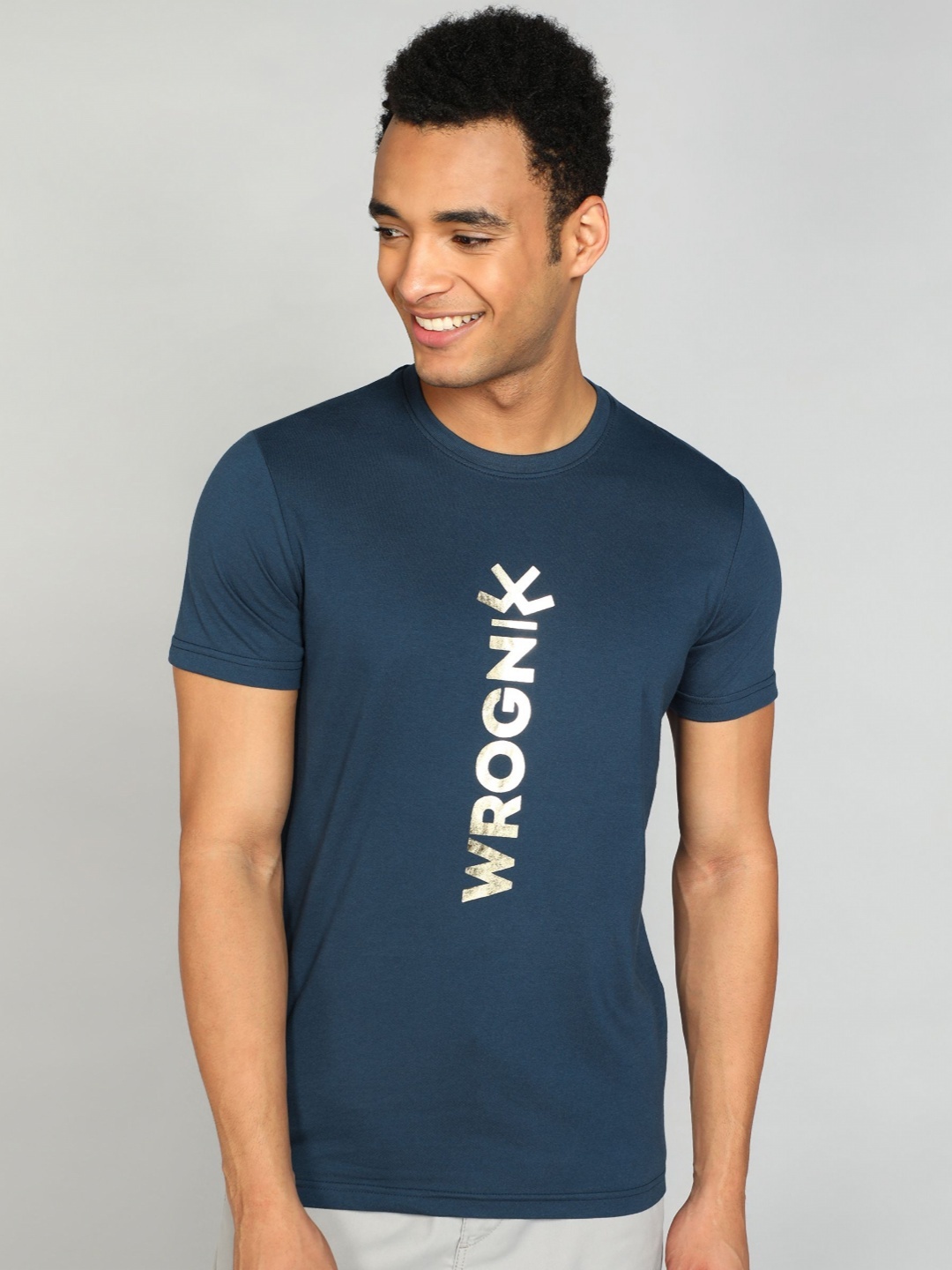 

WROGN Men Typography Printed Round Neck Cotton T-shirt, Blue