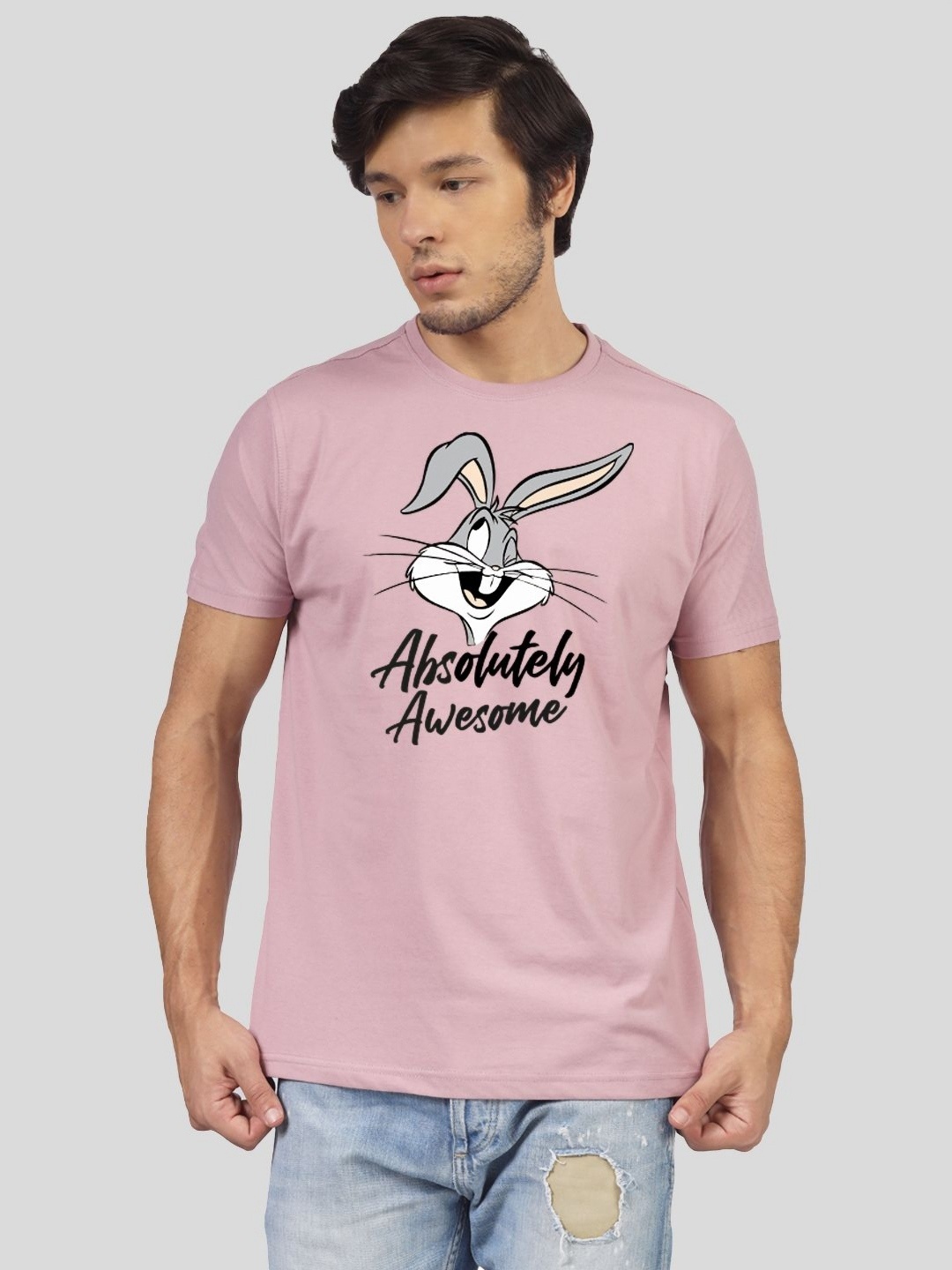 

Greylongg Men Looney Tunes Graphic Printed Round Neck Cotton T-shirt, Purple