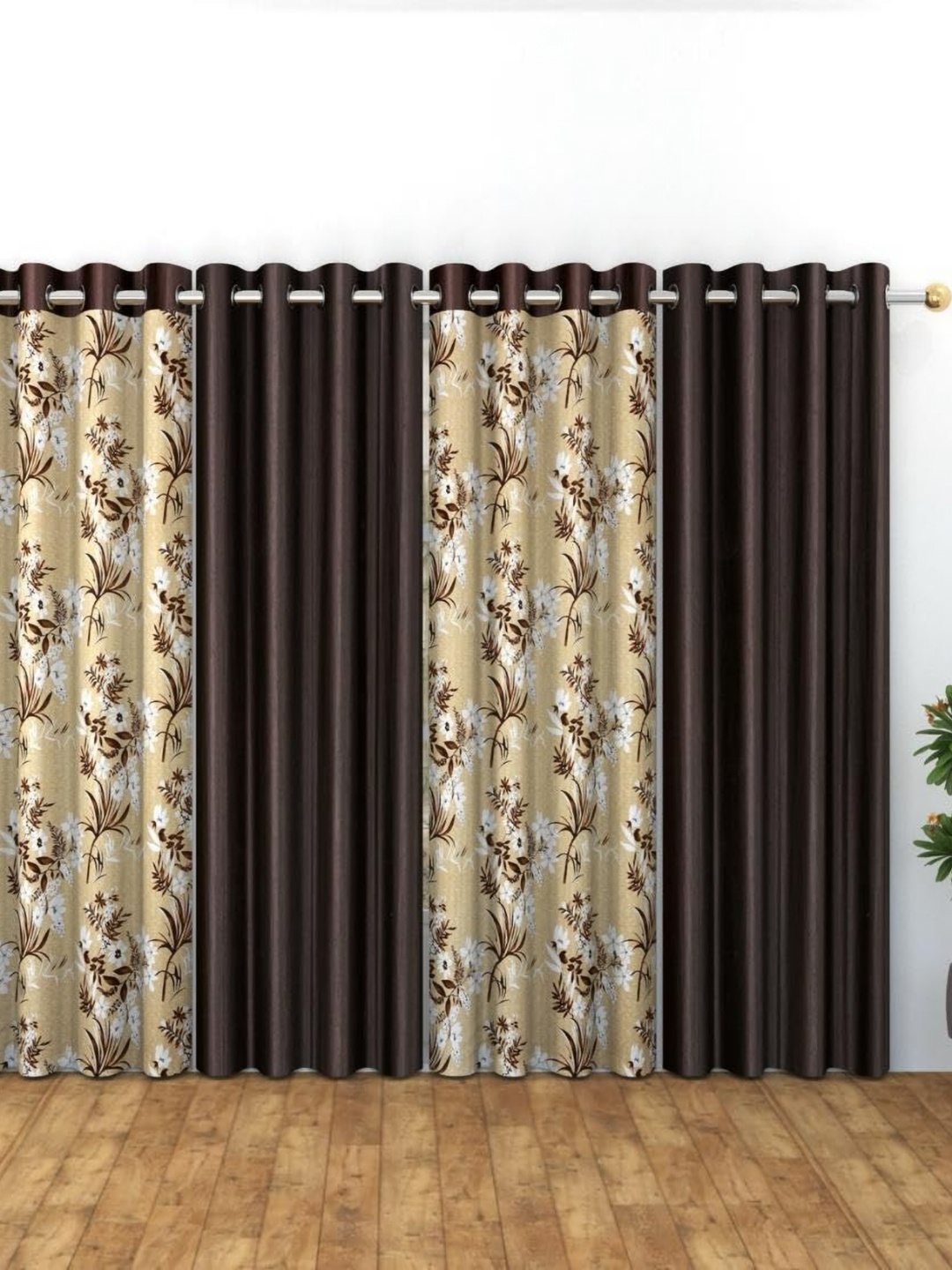 

Banchmark Home Furnishings Brown & White Set of 4 Floral Door Curtain