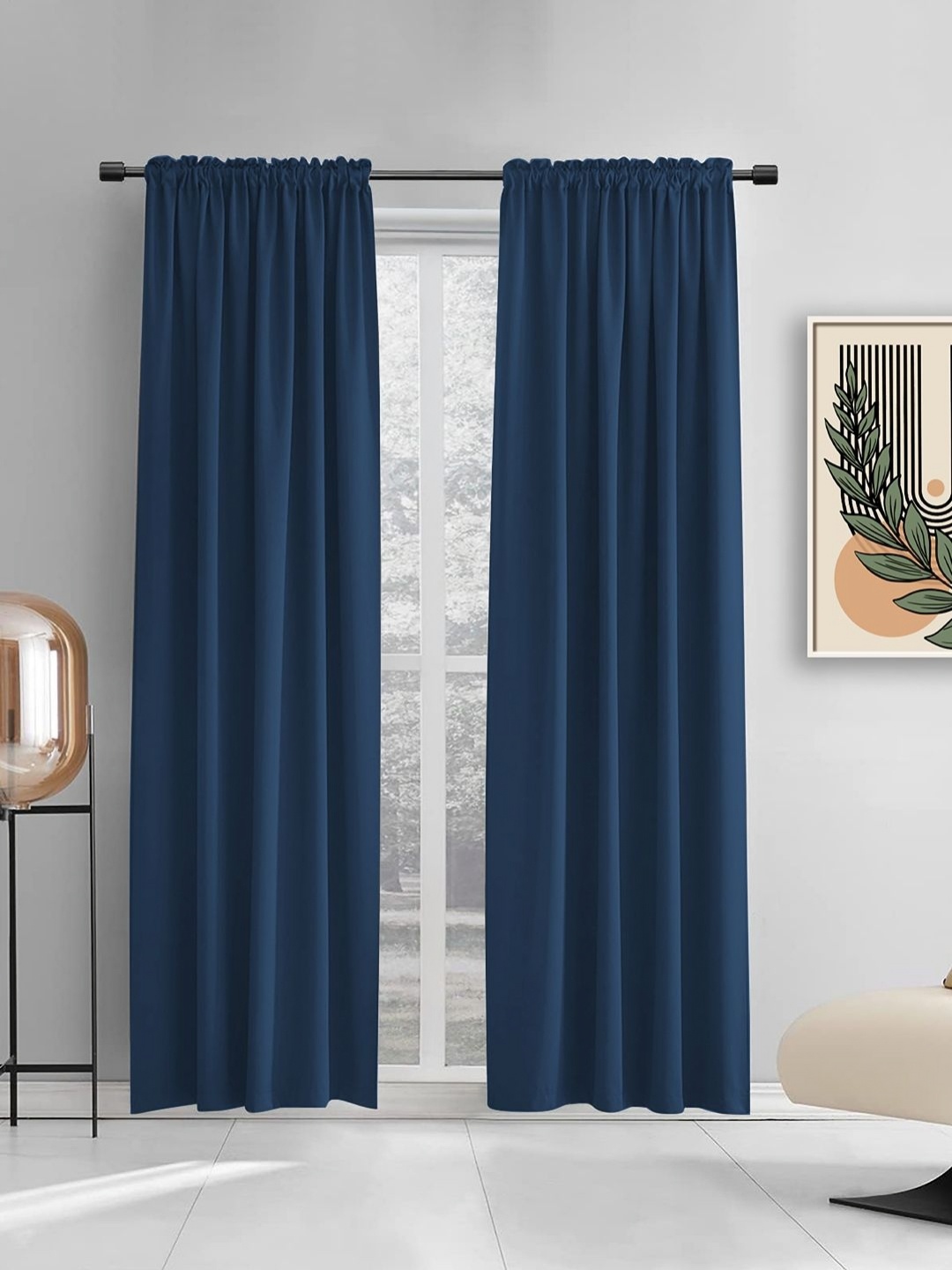 

THE CONVERSION Navy Blue 2 Pieces Satin Rod Pocket Door Curtains