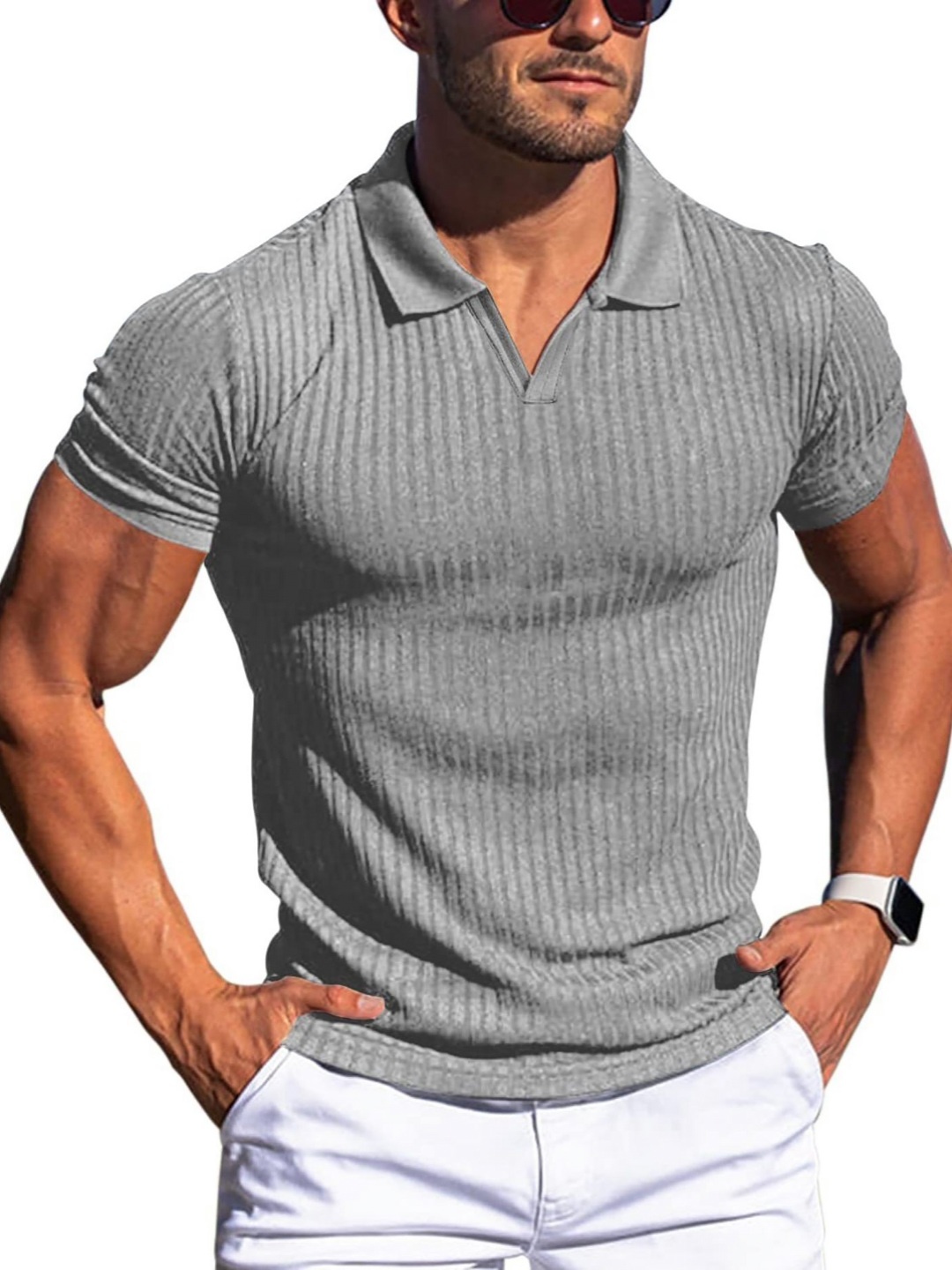 

StyleCast x Revolte Men Self Design Polo Collar T-shirt, Grey