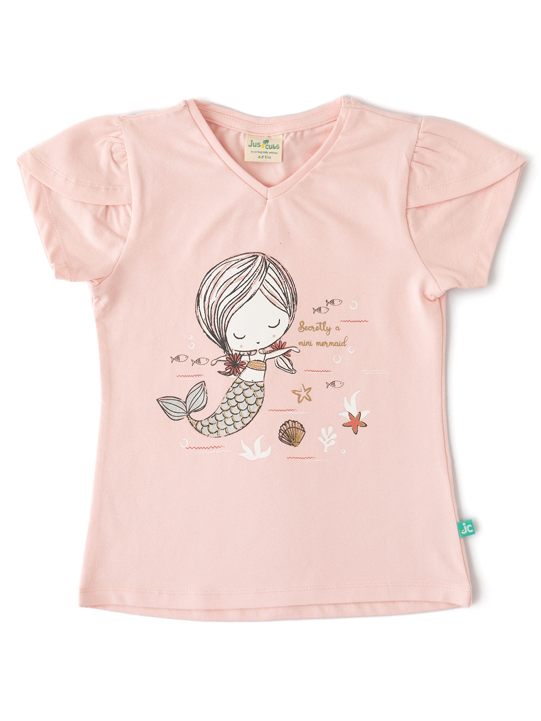 

JusCubs Girls Graphic Printed V-Neck Cotton T-shirt, Pink