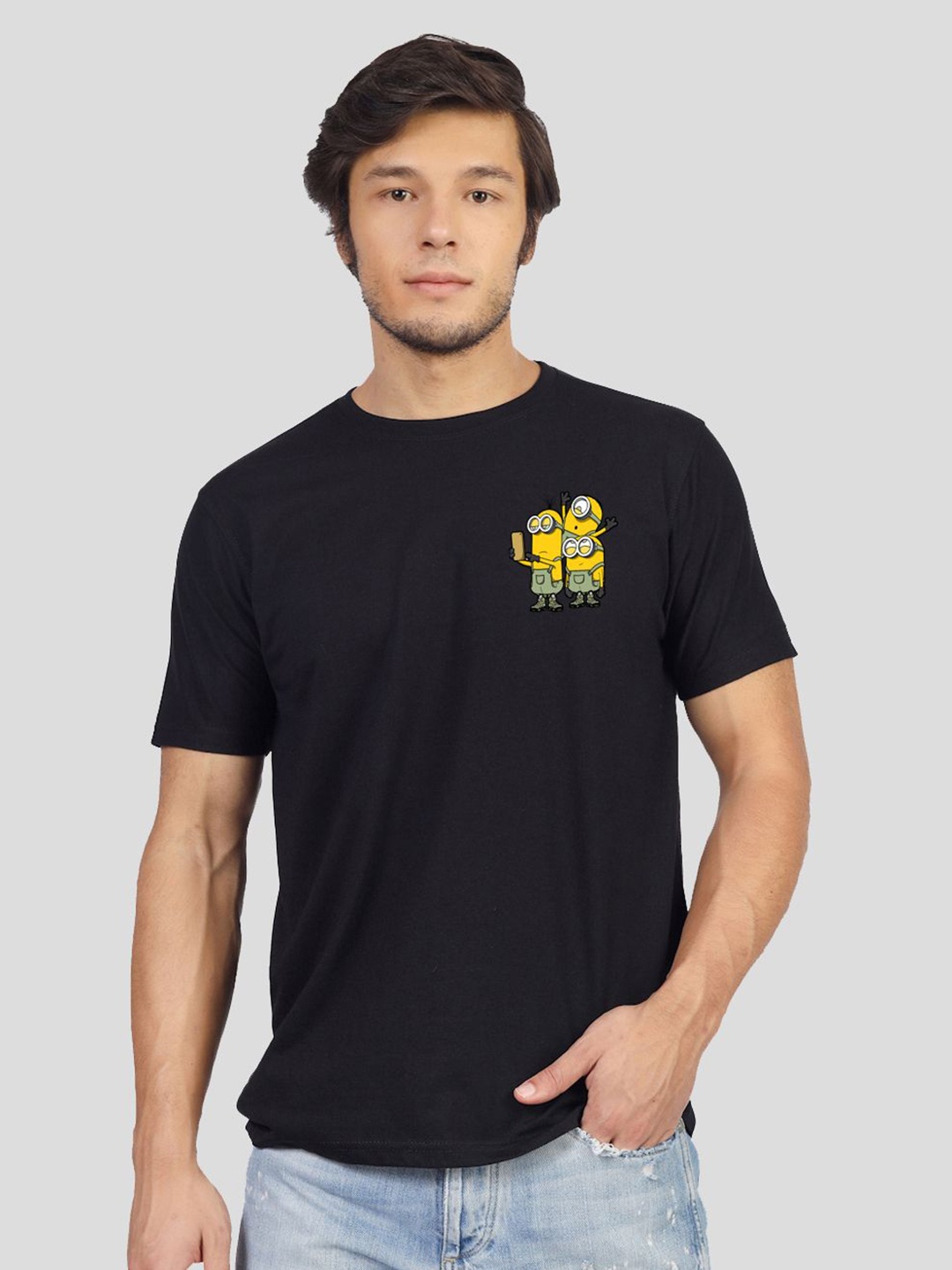 

Greylongg Men Minions Graphic Printed Round Neck Cotton T-shirt, Black