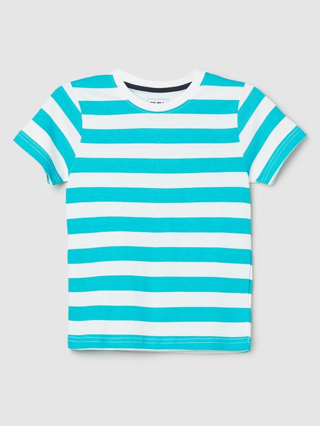 

max Boys Striped Round Neck Cotton T-shirt, Blue