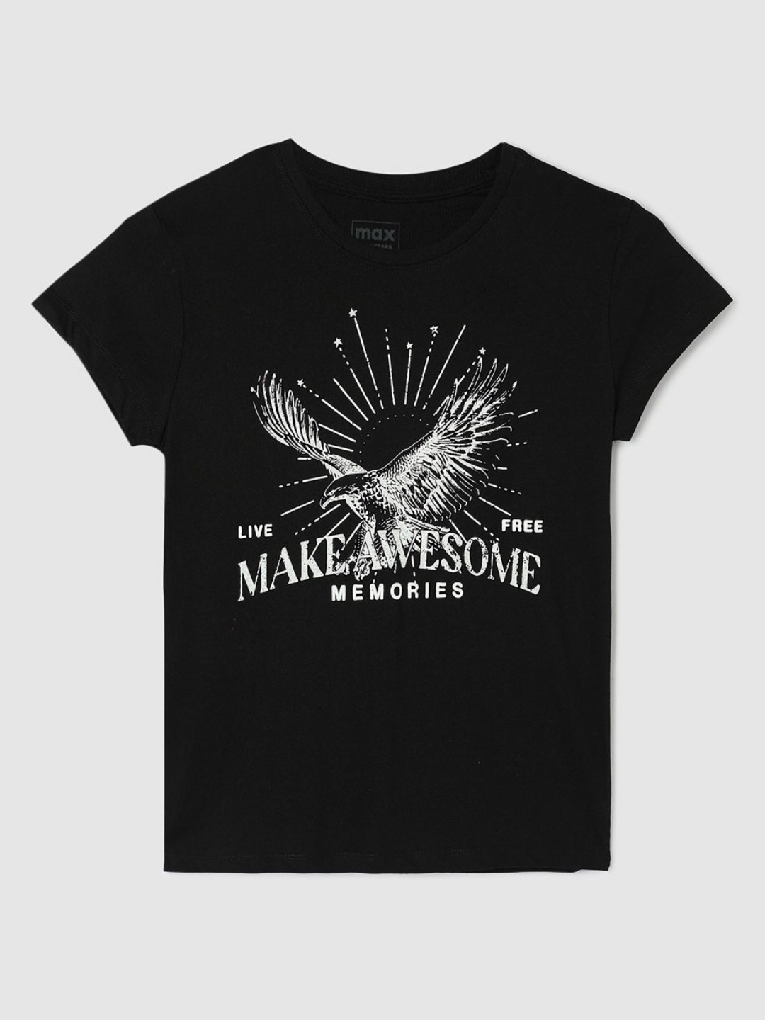 

max Girls Graphic Printed Round Neck Cotton T-shirt, Black