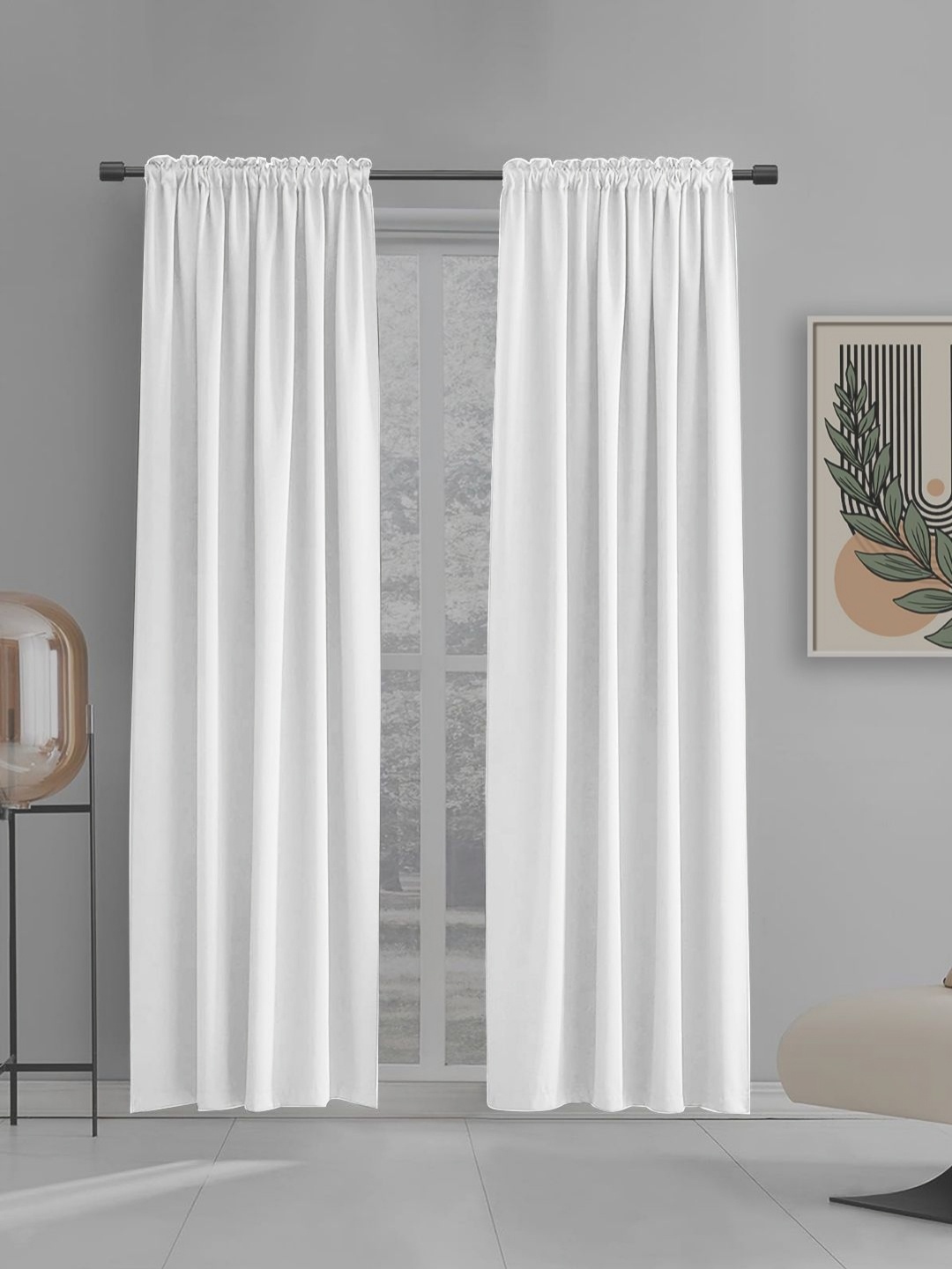 

THE CONVERSION White 2 Pieces Satin Rod Pocket Long Door Curtains