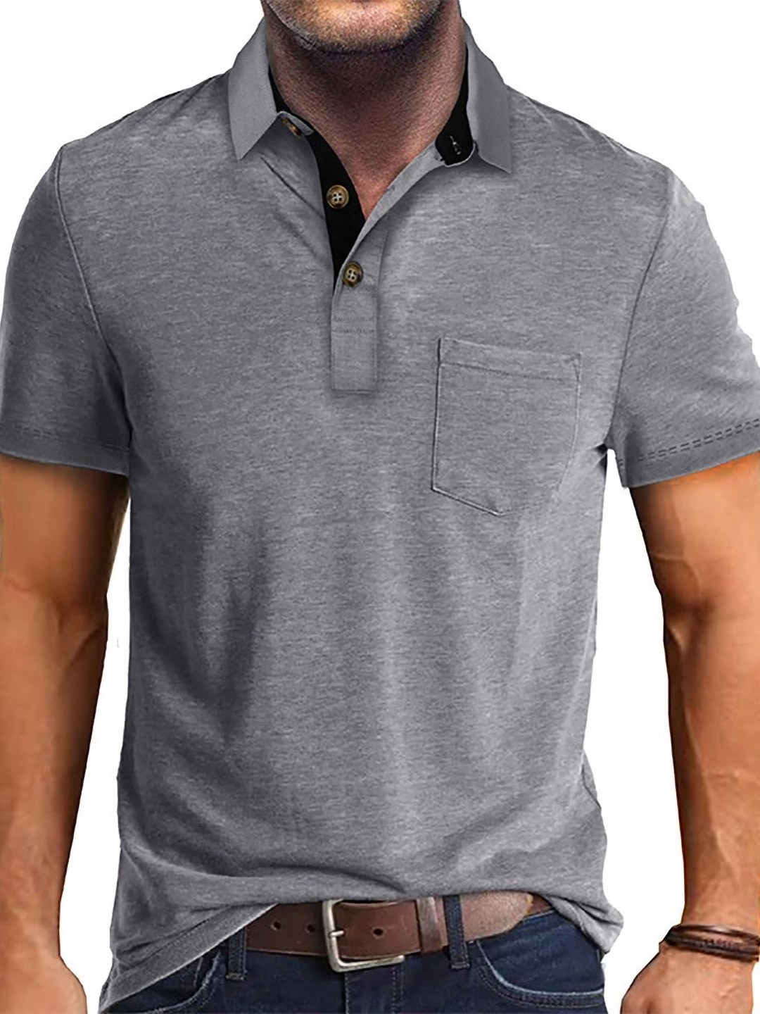 

StyleCast x Revolte Men Solid Polo Collar T-shirt, Grey