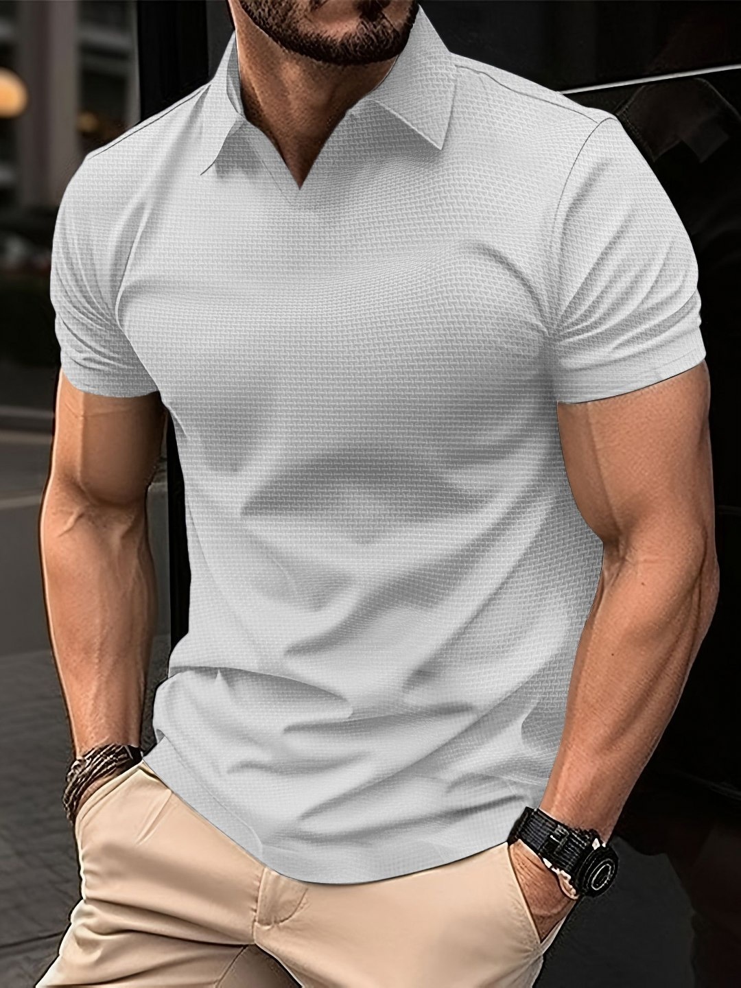 

StyleCast x Revolte Men Solid Polo Collar T-shirt, White