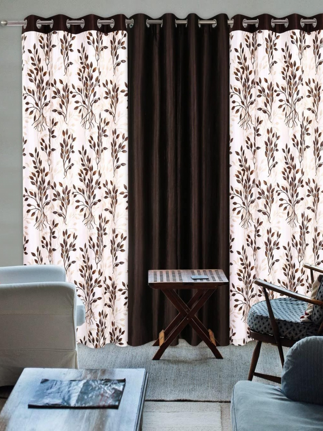 

Banchmark Home Furnishings Brown & White Set of 3 Floral Black Out Door Curtain