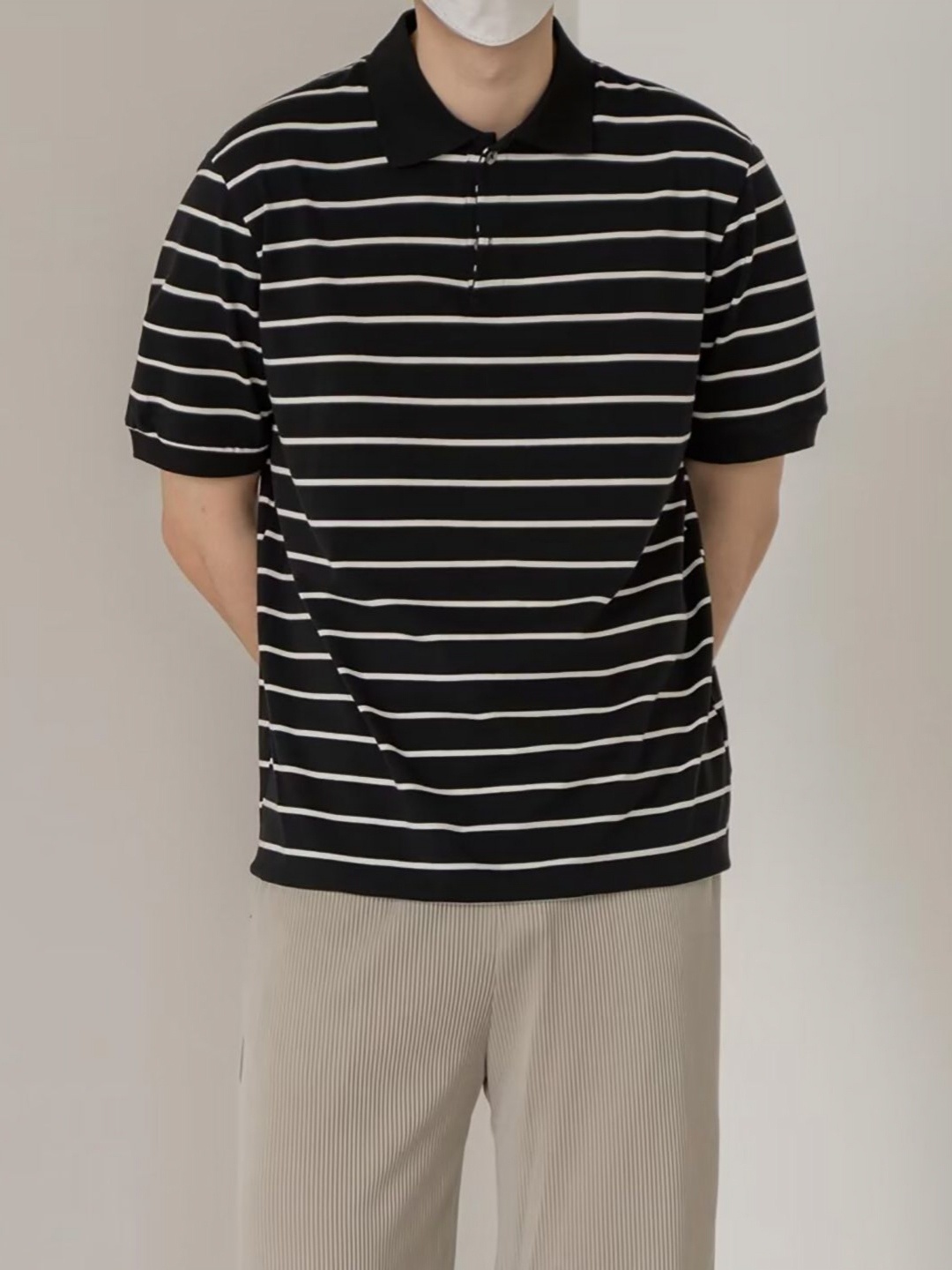 

StyleCast x Revolte Men Striped Polo Collar T-shirt, Black