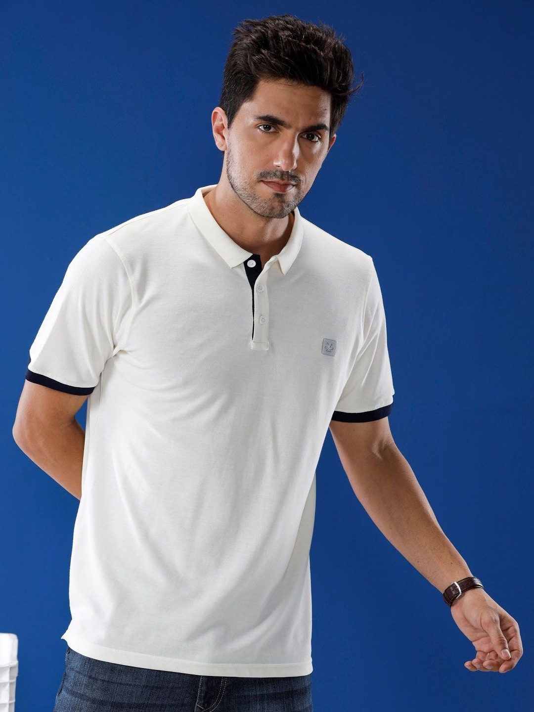 

WROGN Men Solid Polo Collar Pure Cotton T-shirt, White