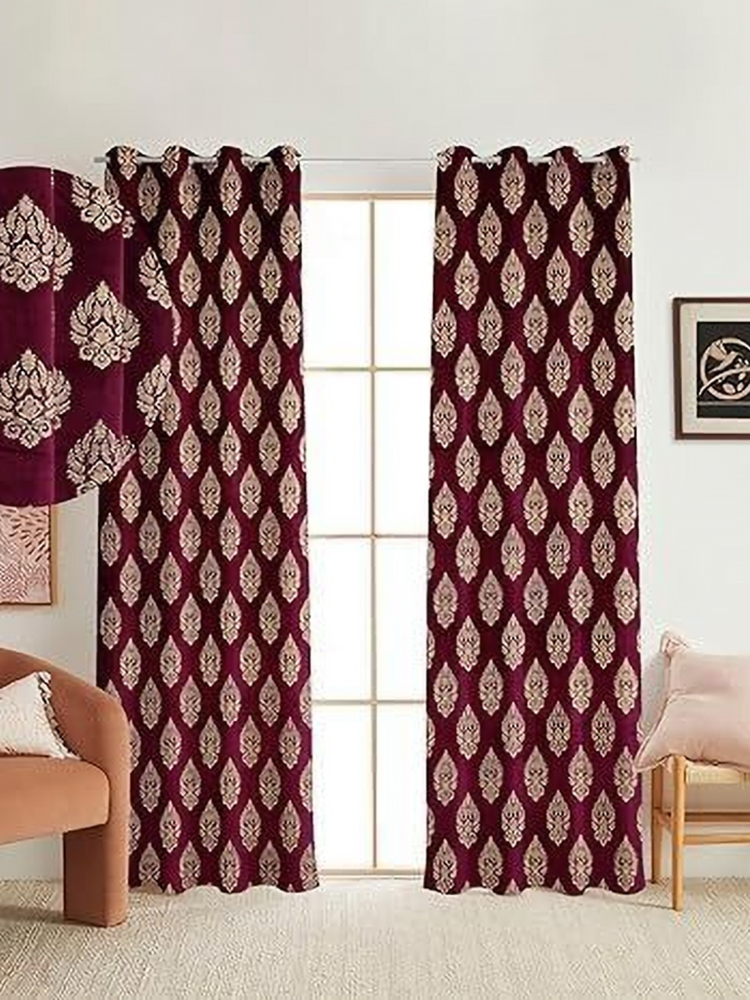 

Banchmark Home Furnishings Purple & Beige Set of 2 Ethnic Motifs Black Out Door Curtain