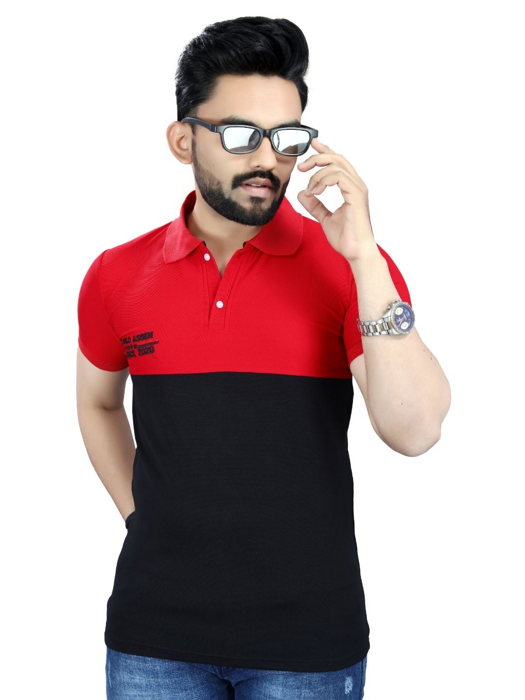

DYRECTDEALS Men Colourblocked Polo Collar T-shirt, Red