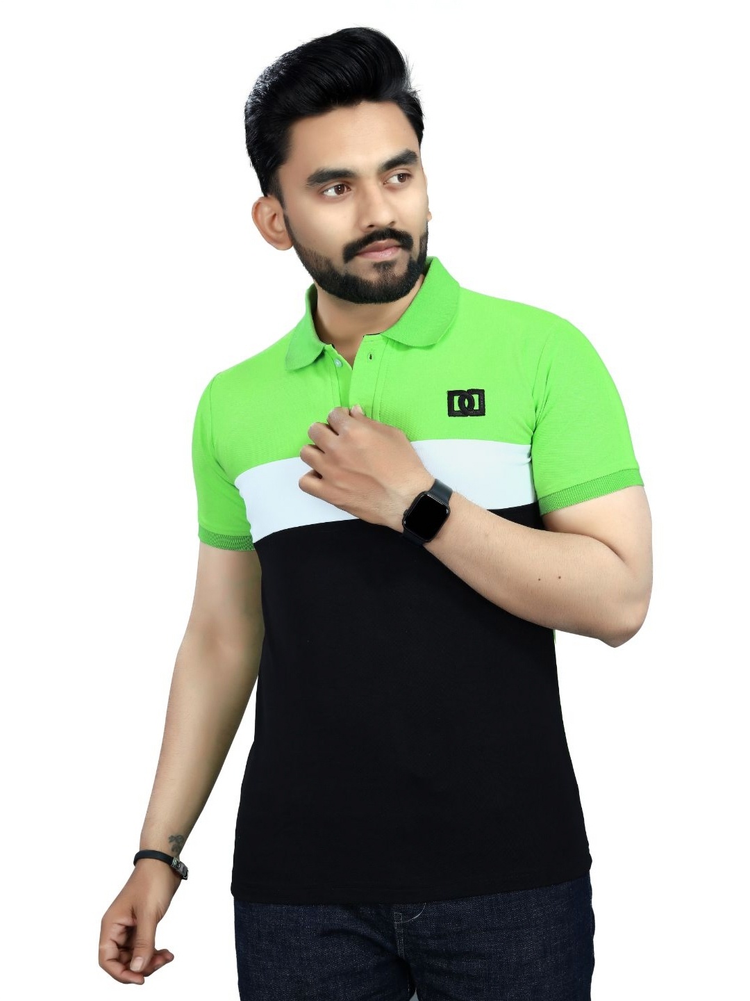 

DYRECTDEALS Men Colourblocked Polo Collar Applique T-shirt, Green