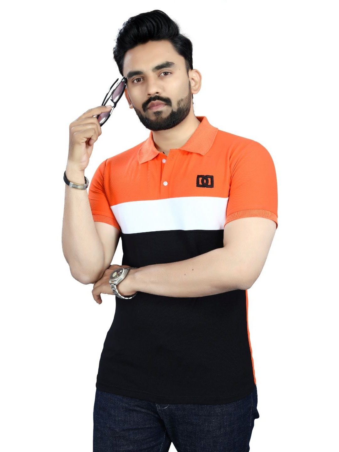 

DYRECTDEALS Men Colourblocked Polo Collar T-shirt, Orange