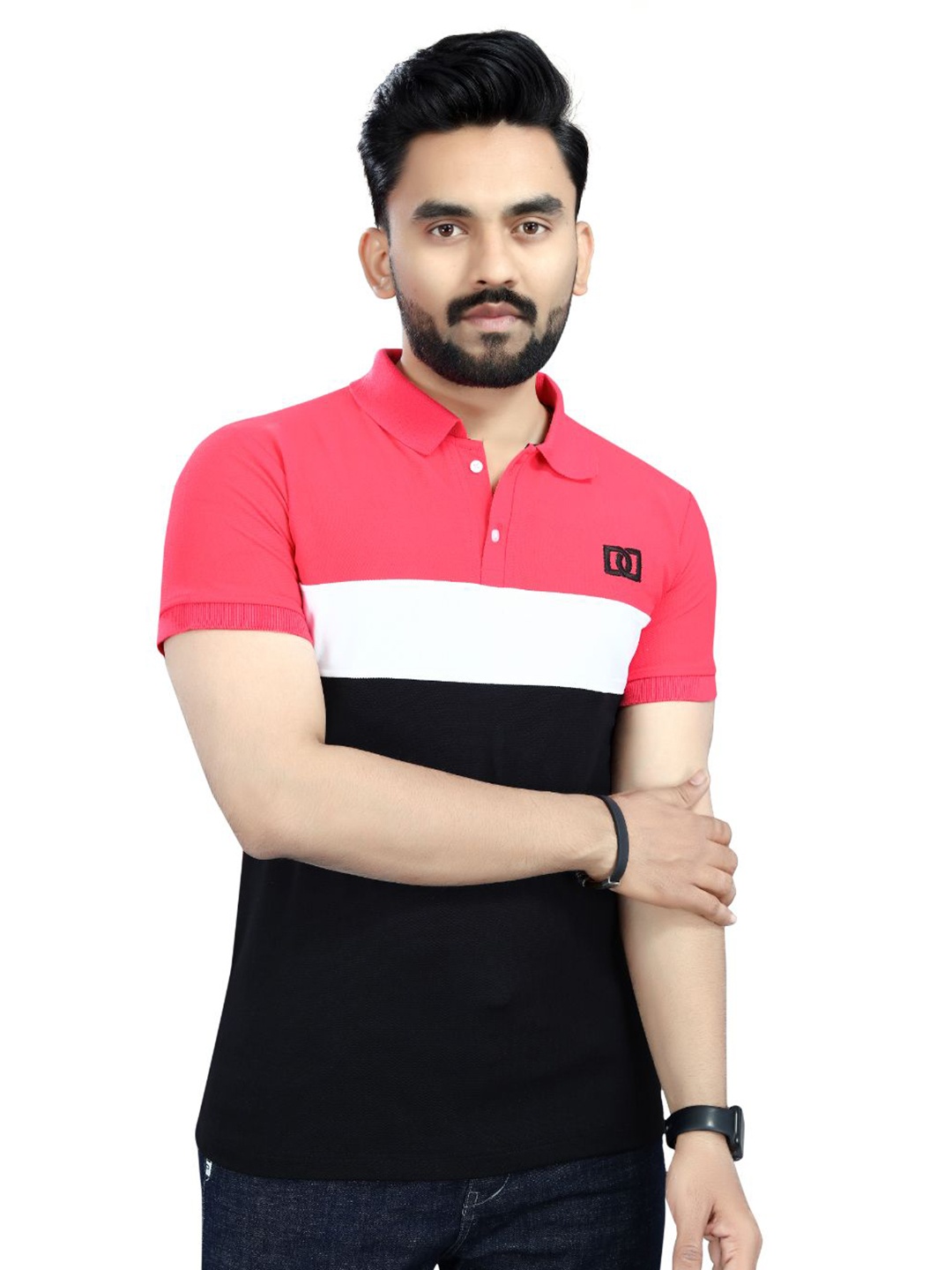 

DYRECTDEALS Men Colourblocked Polo Collar T-shirt, Pink