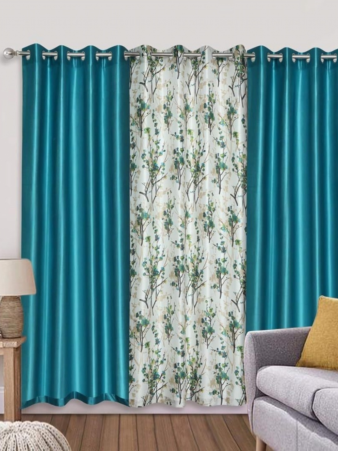 

Banchmark Home Furnishings Blue & White Set of 3 Floral Black Out Door Curtain