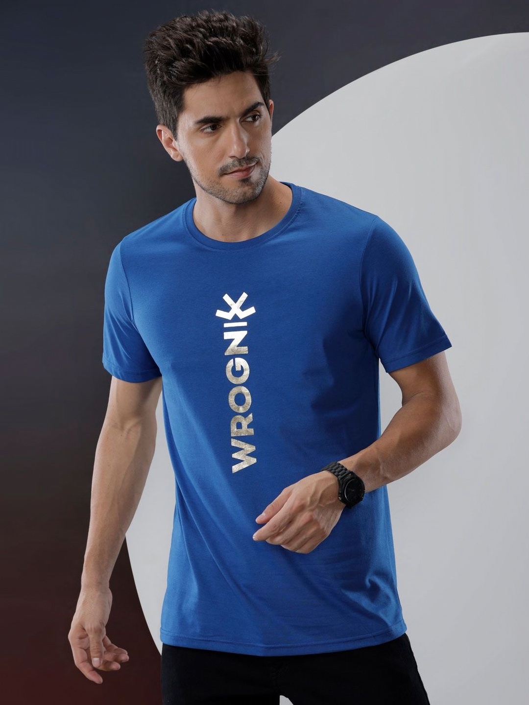 

WROGN Men Typography Printed Round Neck Cotton T-shirt, Blue