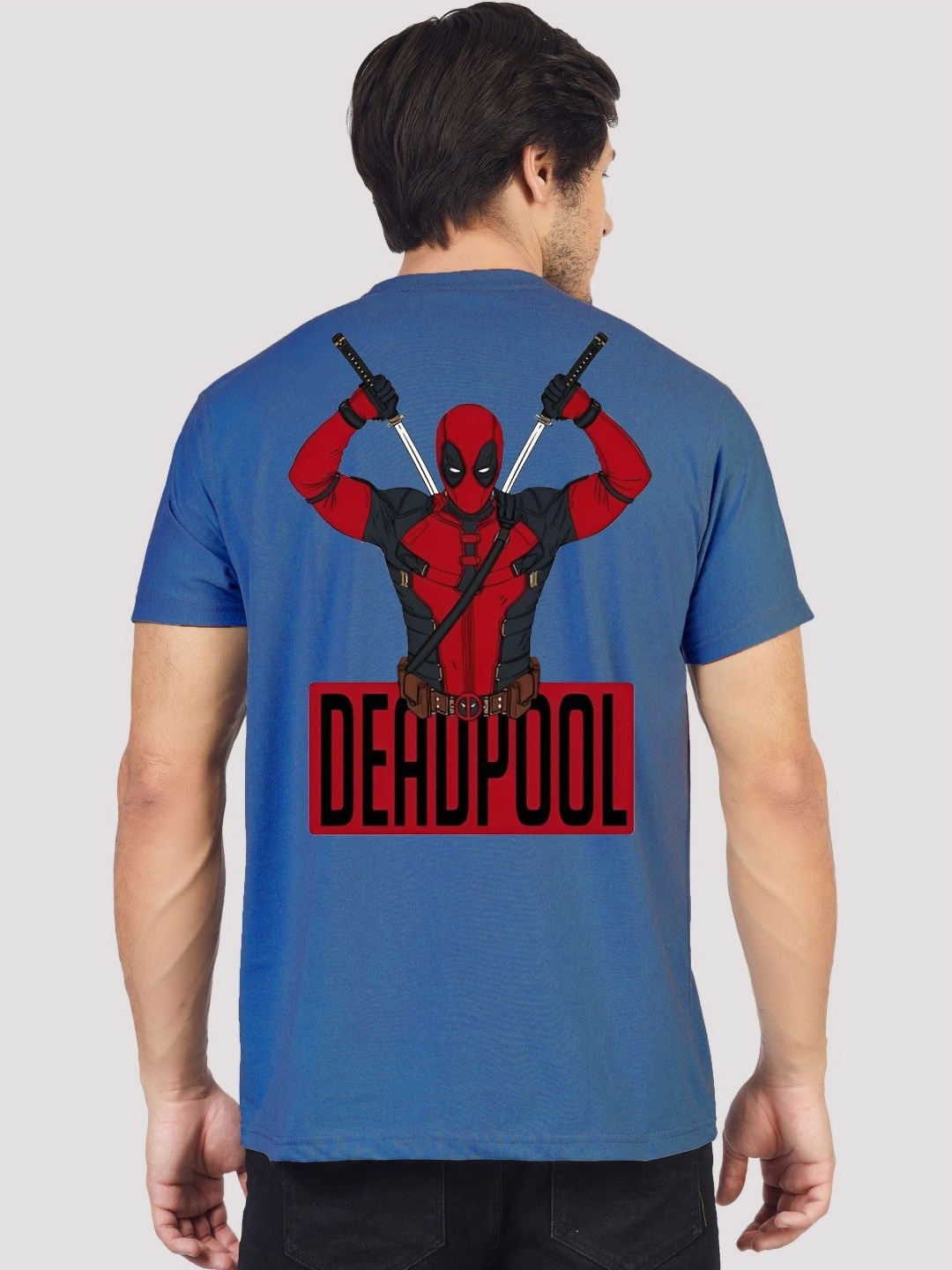 

Greylongg Men Deadpool Graphic Printed Round Neck Cotton T-shirt, Blue