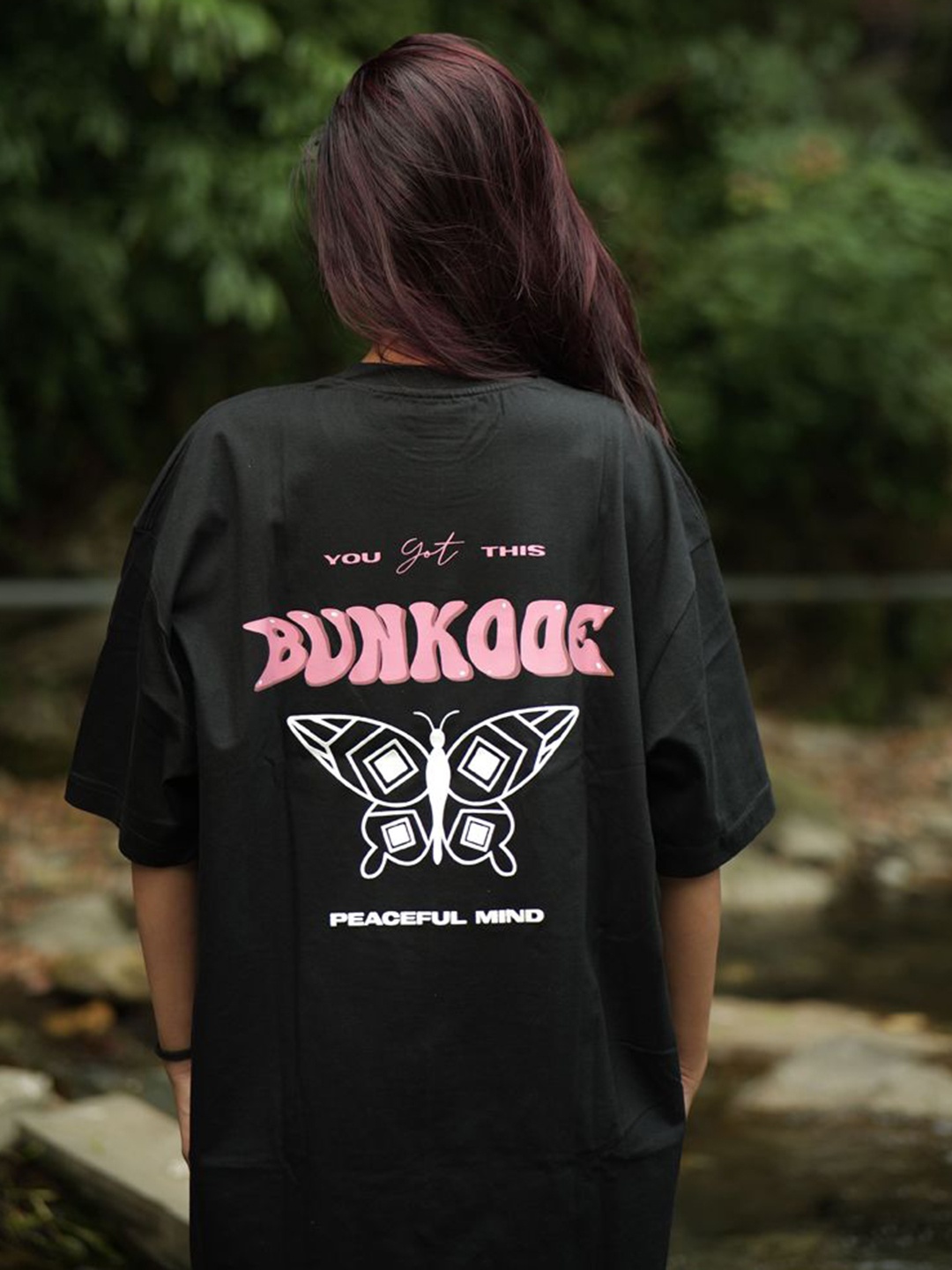 

BUNKODE Men Graphic Printed Round Neck Cotton Oversized T-shirt, Black