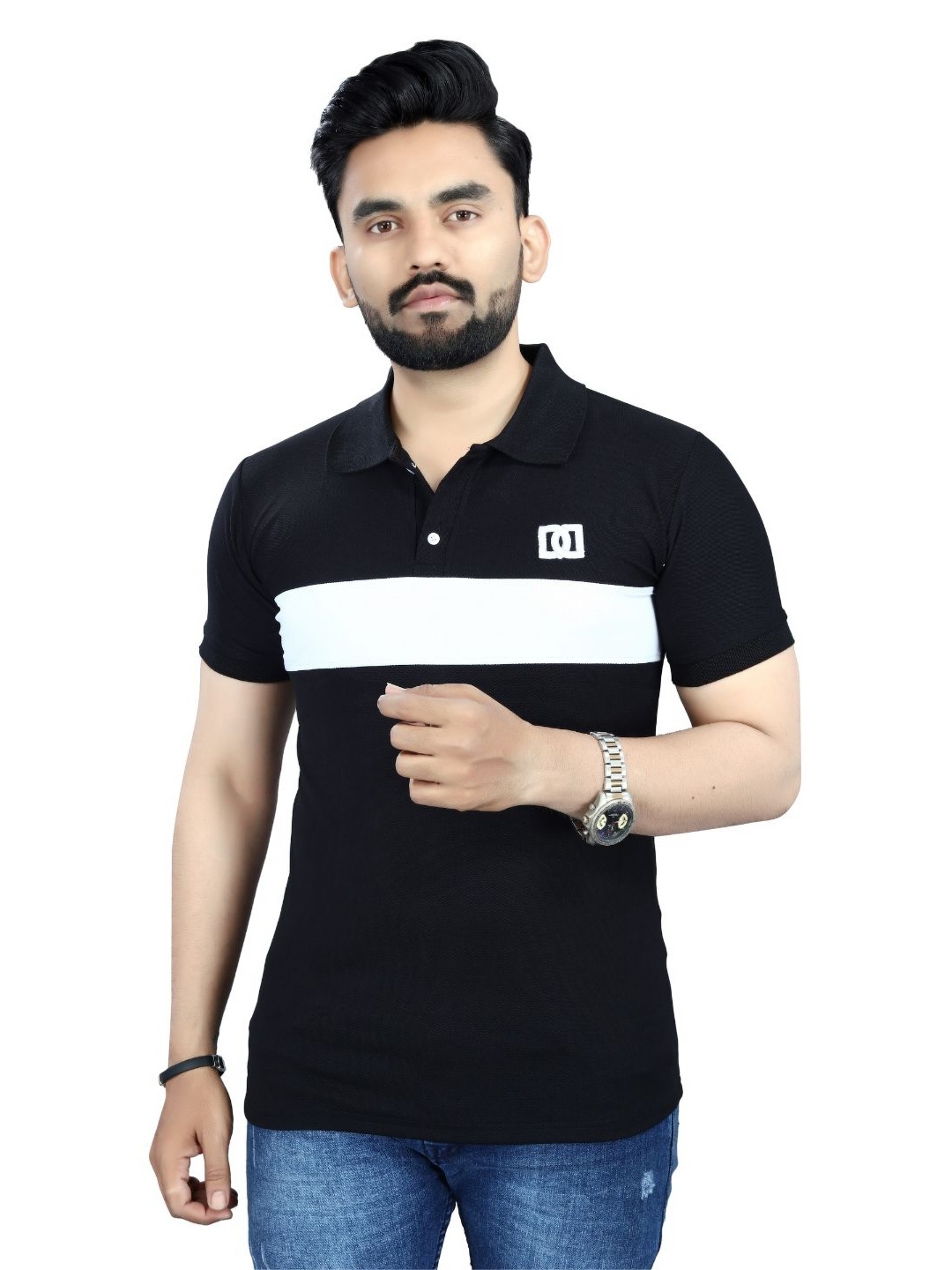 

DYRECTDEALS Men Colourblocked Polo Collar T-shirt, Black