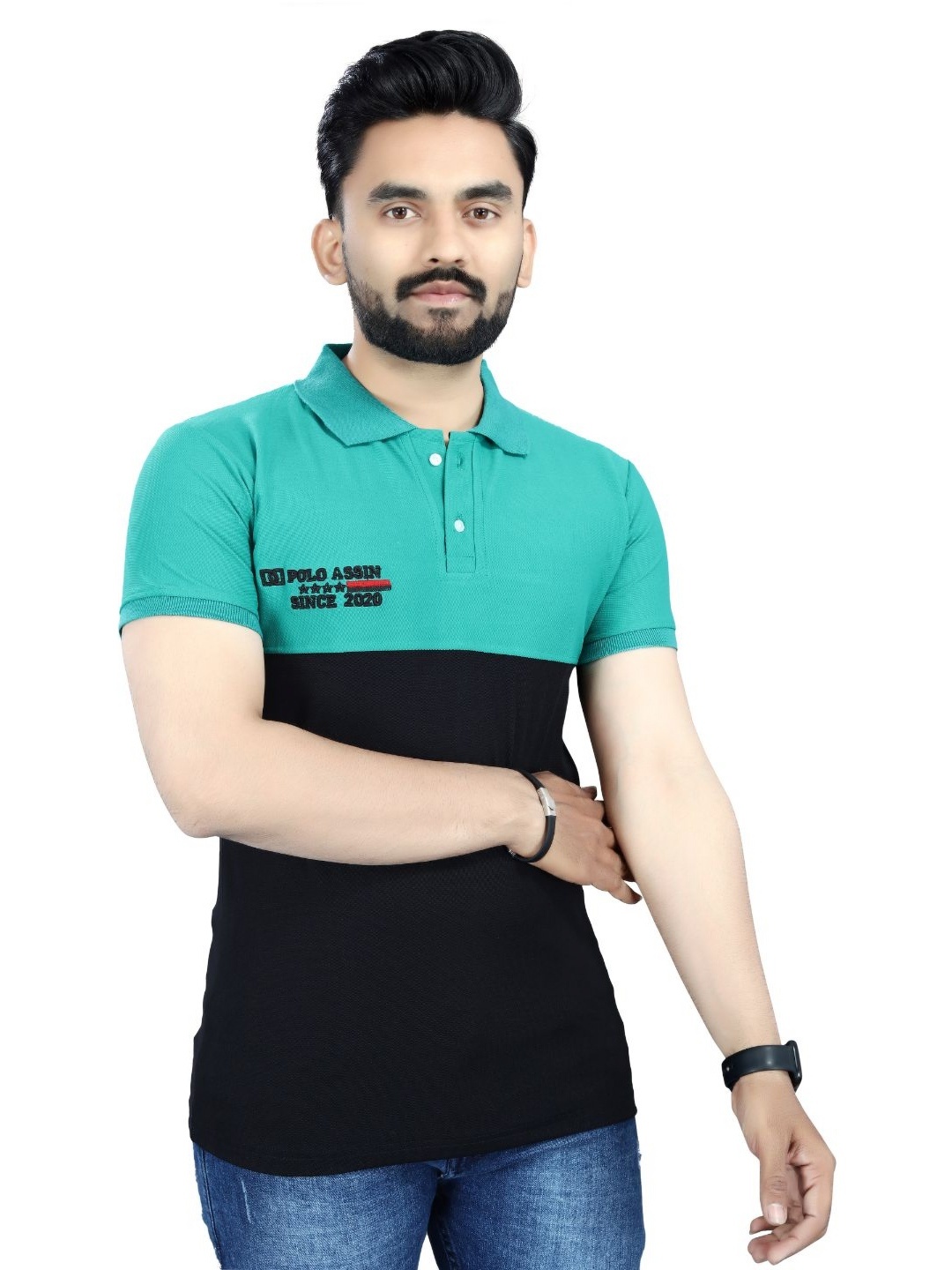 

DYRECTDEALS Men Colourblocked Polo Collar T-shirt, Teal