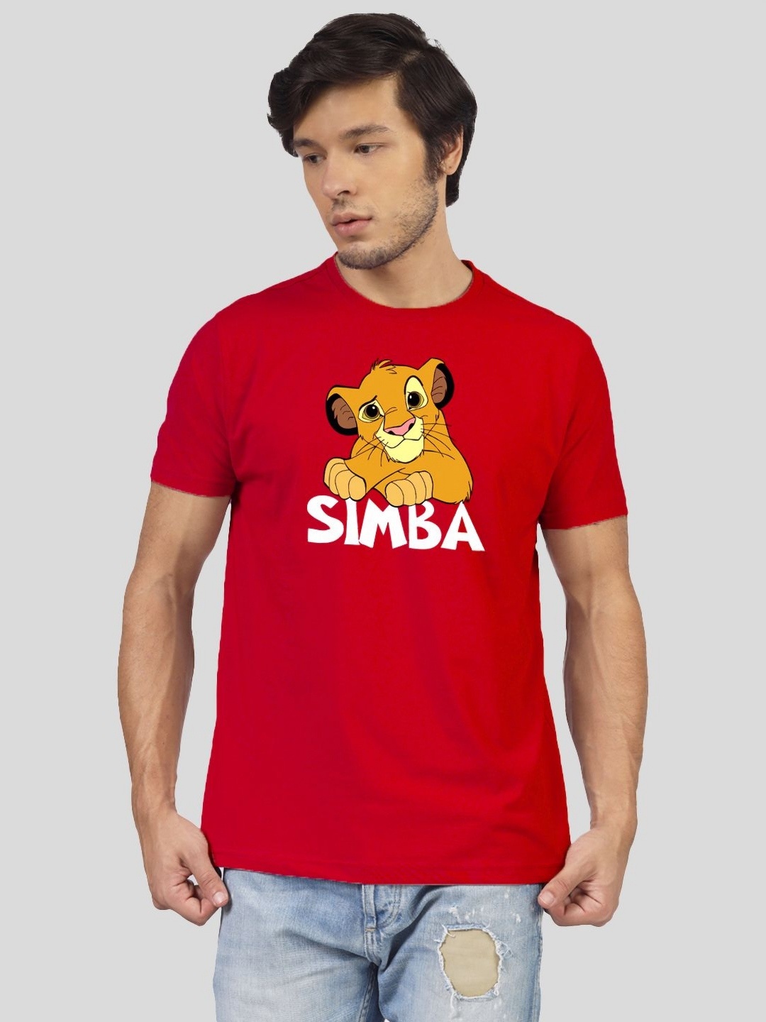 

Greylongg Men Simba Graphic Printed Round Neck Cotton T-shirt, Red