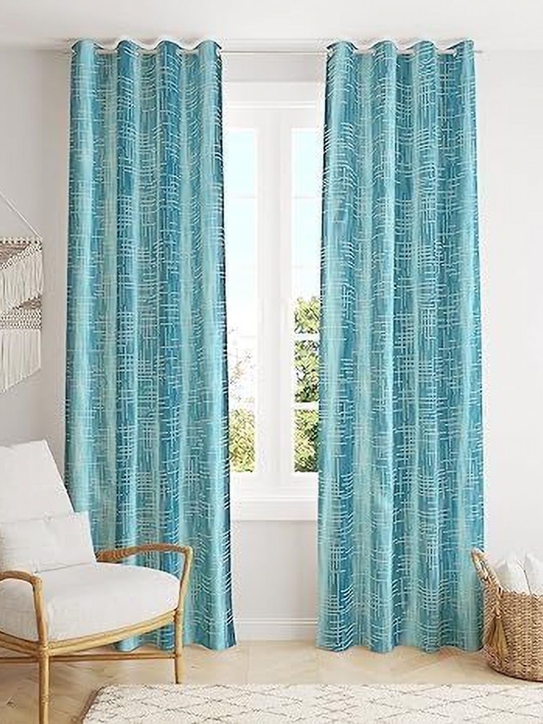 

Banchmark Home Furnishings Blue & White Set of 2 Room Darkening Long Door Curtain