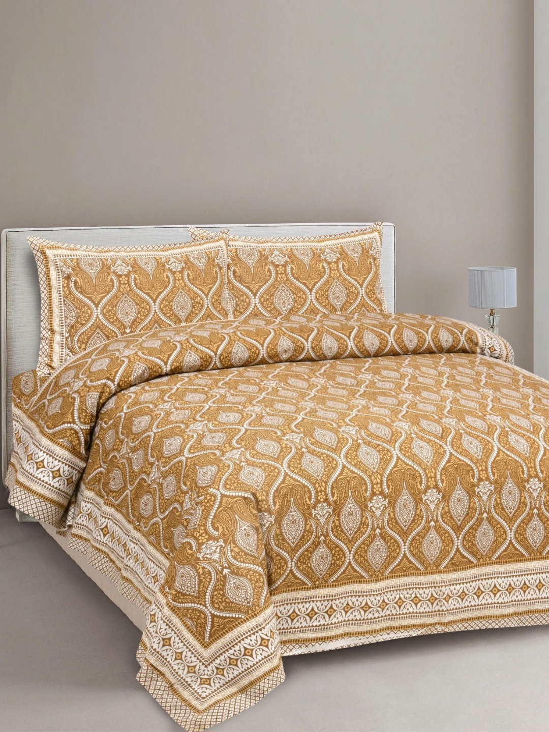 

Urban Jaipur Elegance Mustard Ethnic Motifs Cotton 200 TC King Bedsheet Set 2.28 x 2.74 m